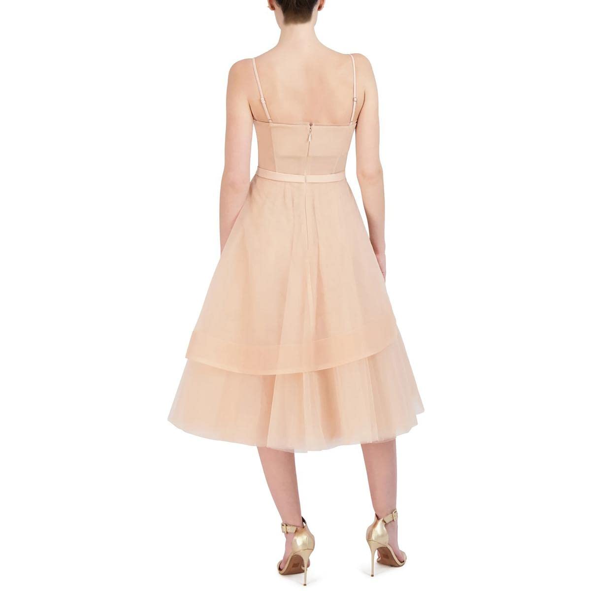 BCBGMAXAZRIA Women's Short Midi Evening Dress - Fit & Flare Corset Bodice with Adjustable Spaghetti Straps & Tiered Skirt - Perfect for Cocktail Parties, Weddings & Formal Events