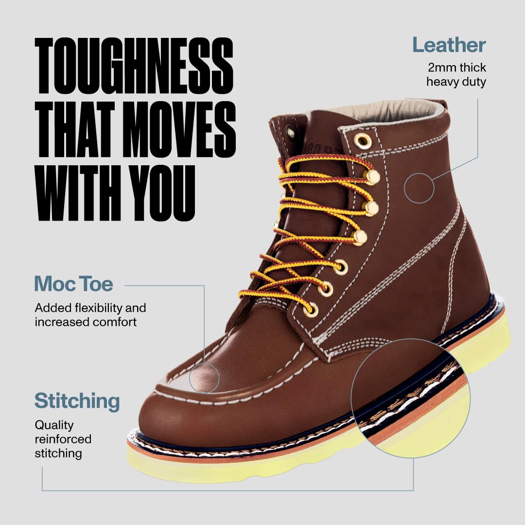 EverBoots Men's Lightweight Leather Work Boots - Anti-Slip, Shock Absorbing, Soft Oil Grain, Goodyear Welt Construction | Durable Safety Footwear for Industrial, Construction, Roofing & Electrician Work | Perfect for Tough Job Sites & Outdoor Labor