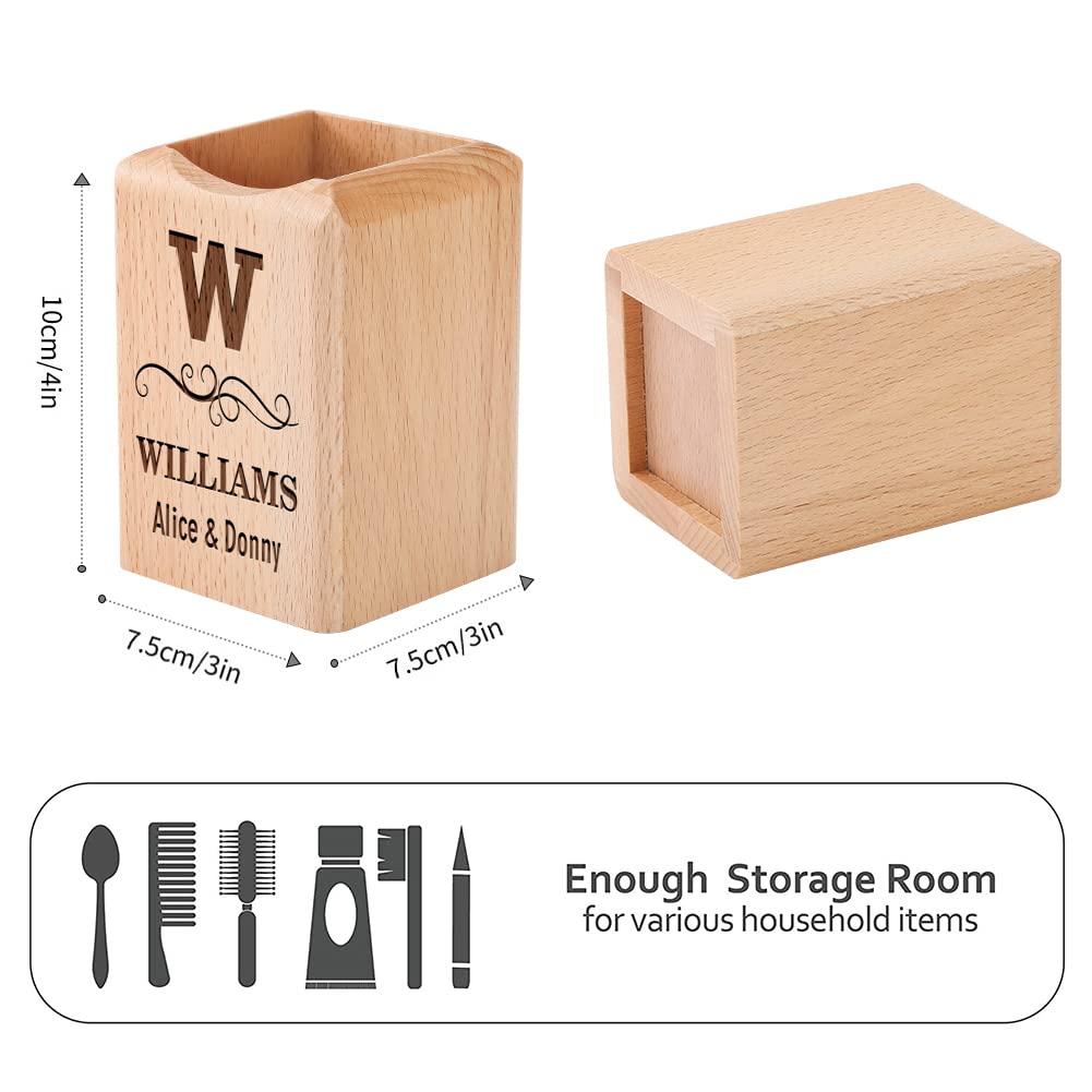 Wooden Pen Holder for Desk - Personalized Pencil Organizer for Home, Office & School
