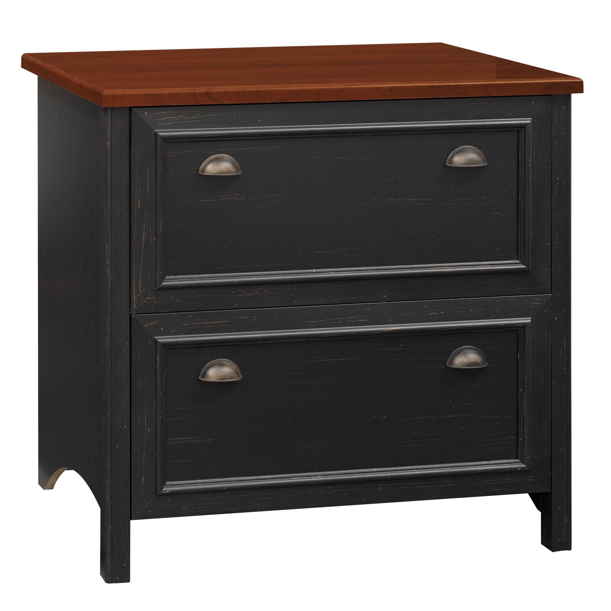 Bush Furniture Fairview 2 Drawer Lateral File Cabinet - Antique Black & Hansen Cherry Finish - Office Storage Solution for Documents & Supplies