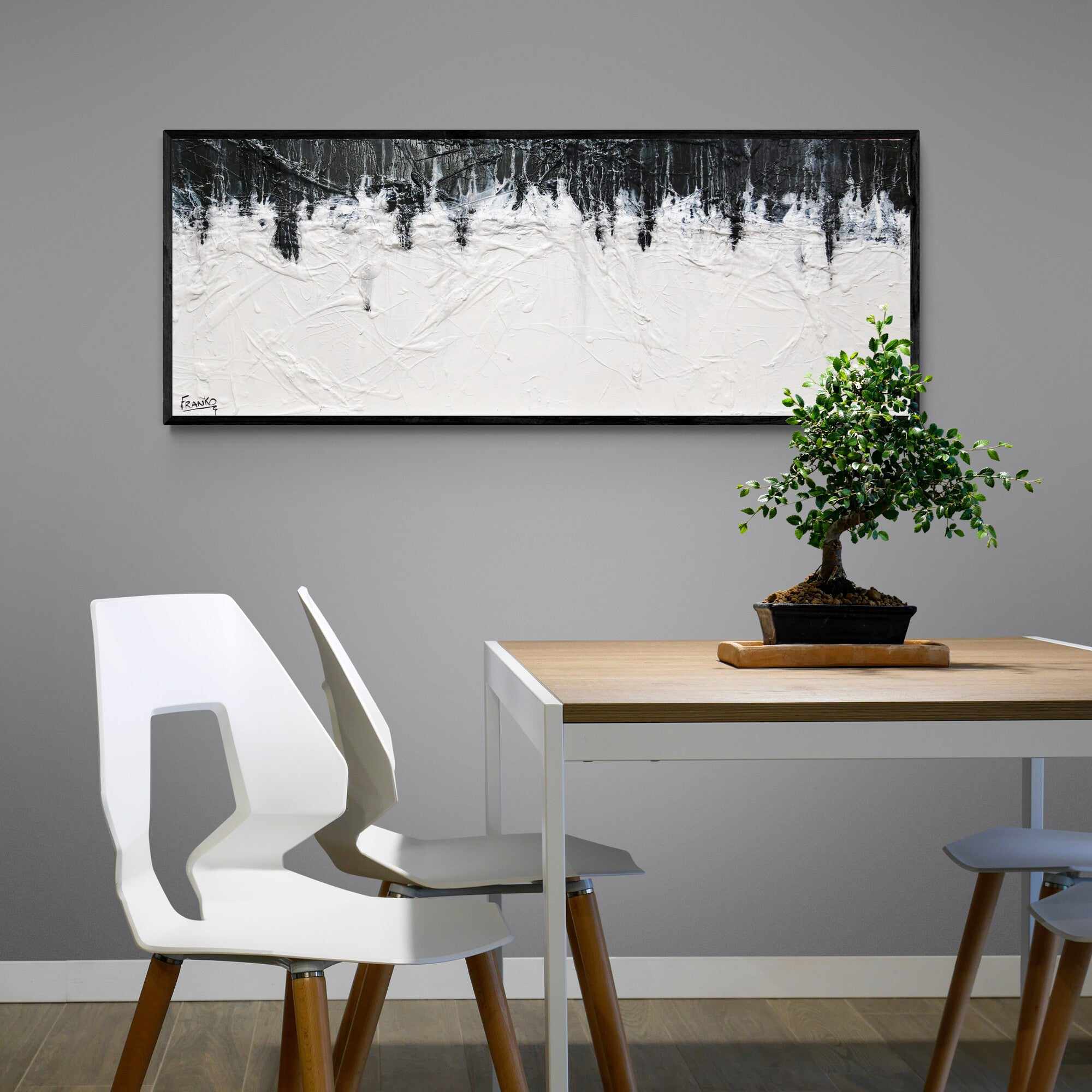 160cm x 60cm Black White Textured Abstract Jellyfish Painting - Modern Wall Art for Living Room, Bedroom & Office Decor