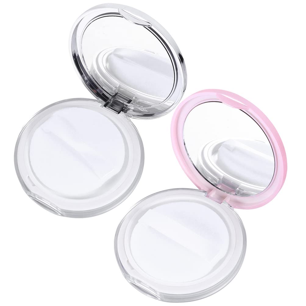 Minkissy 2-Piece Powder Puff Storage Box Set - Travel Makeup Organizer with Mini Sponges, Circle Mirrors & Clamshell Case | Perfect for Compact Powder, Loose Eye Shadow & On-the-Go Touch Ups