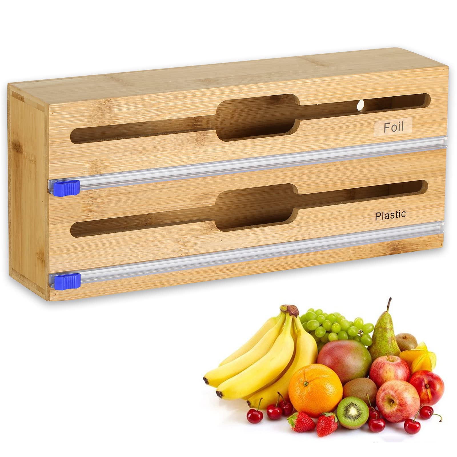2-in-1 Foil and Plastic Wrap Organizer with Built-in Cutter - Space Saving Kitchen Storage for Aluminum Foil & Plastic Wrap - Perfect for Pantry, Countertop, or Cabinet Organization
