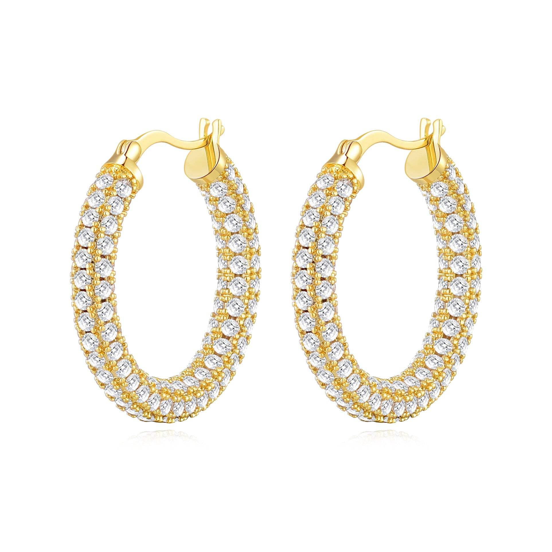 Philip Jones 30mm Gold Plated Hoop Earrings with Zircondia® Crystals - Elegant Pave Design for Women, Perfect for Parties, Weddings & Special Occasions