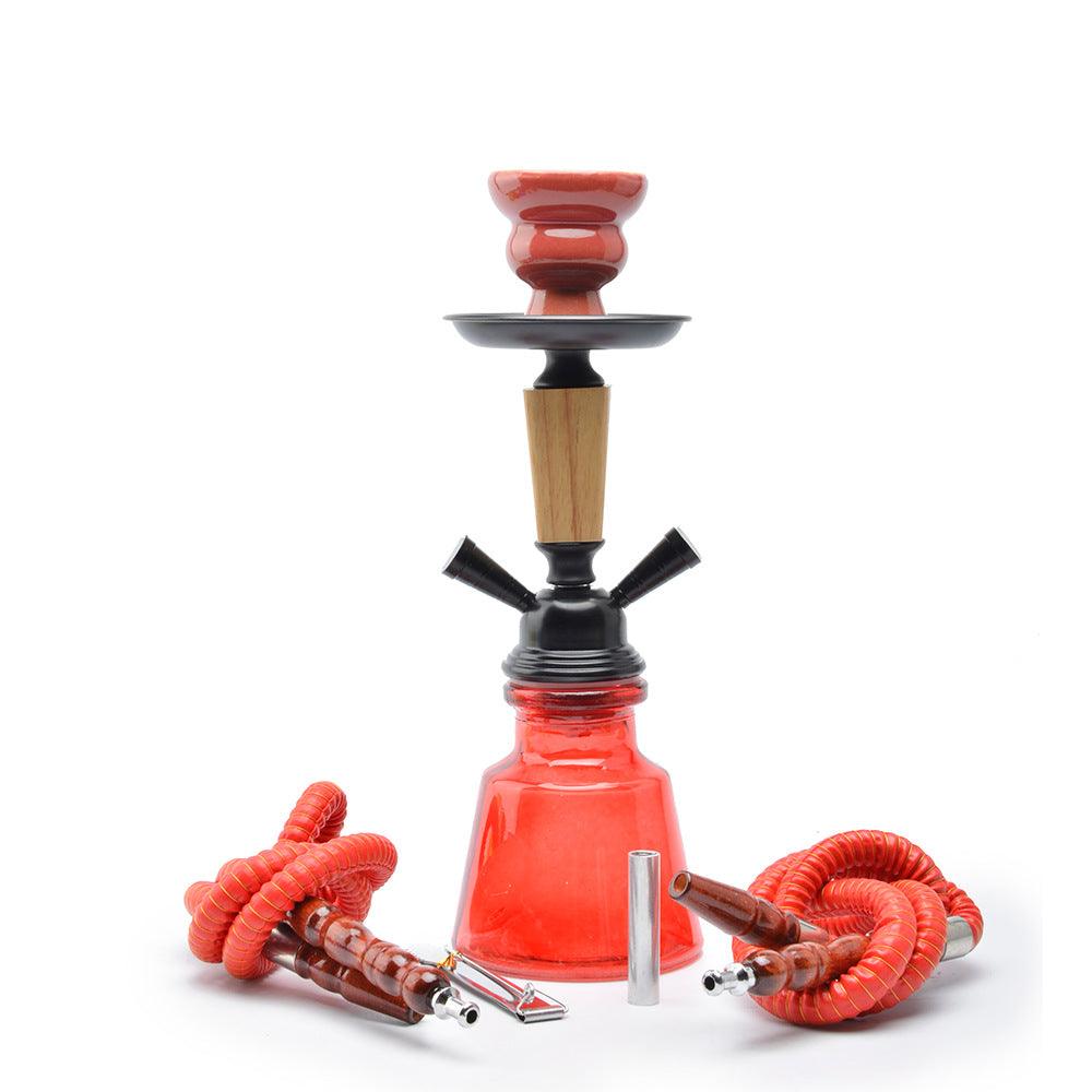Premium Small Double Tube Hookah Set with Hose, Bowl & Wood Chimney - Complete Narguile Accessories Kit for Home Parties, Lounges & Relaxation