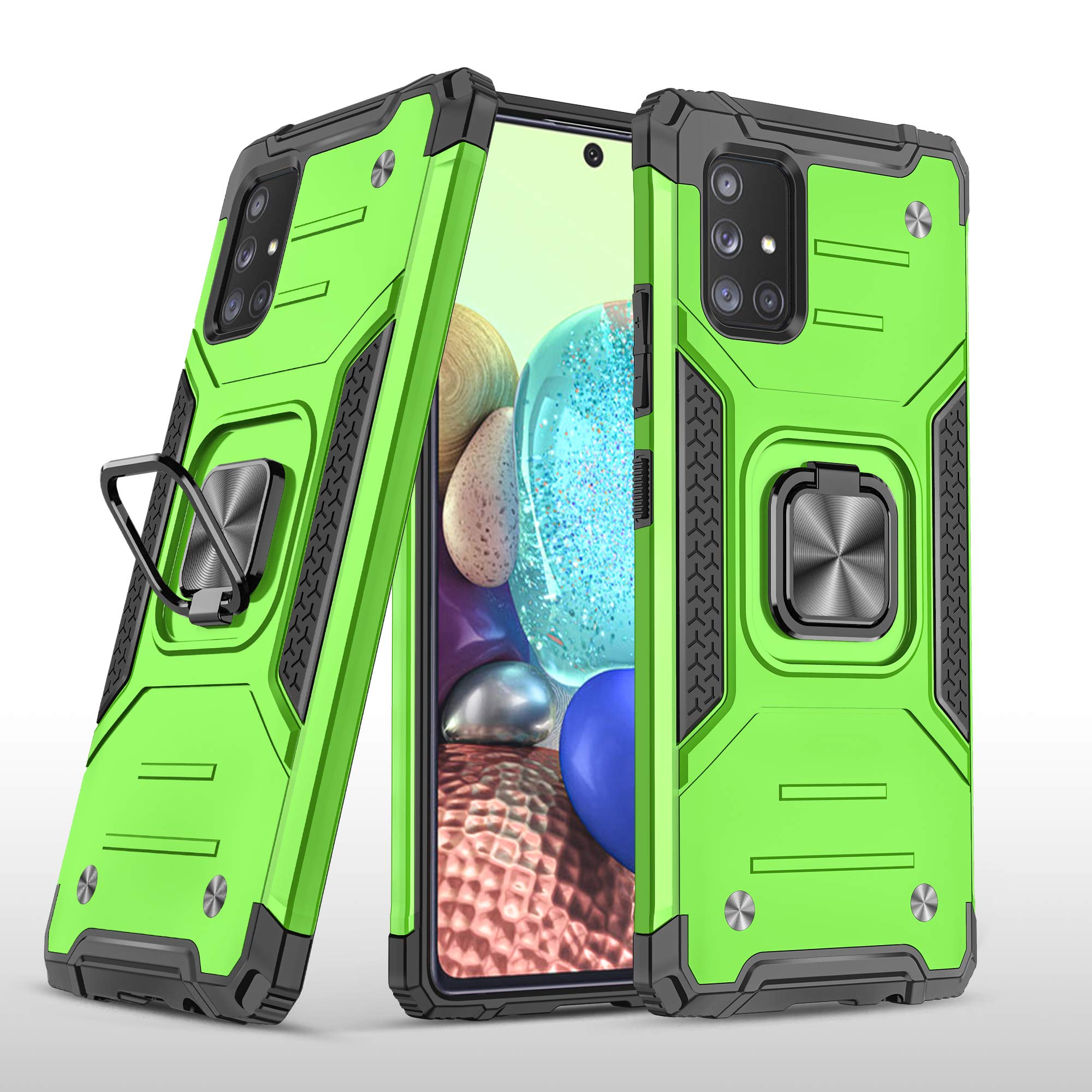 Samsung Galaxy A71 5G Case with Tempered Glass Screen Protector - Military Grade Protective Phone Cover with Magnetic Car Mount & Kickstand (Green) - Perfect for Work, Travel, and Outdoor Activities