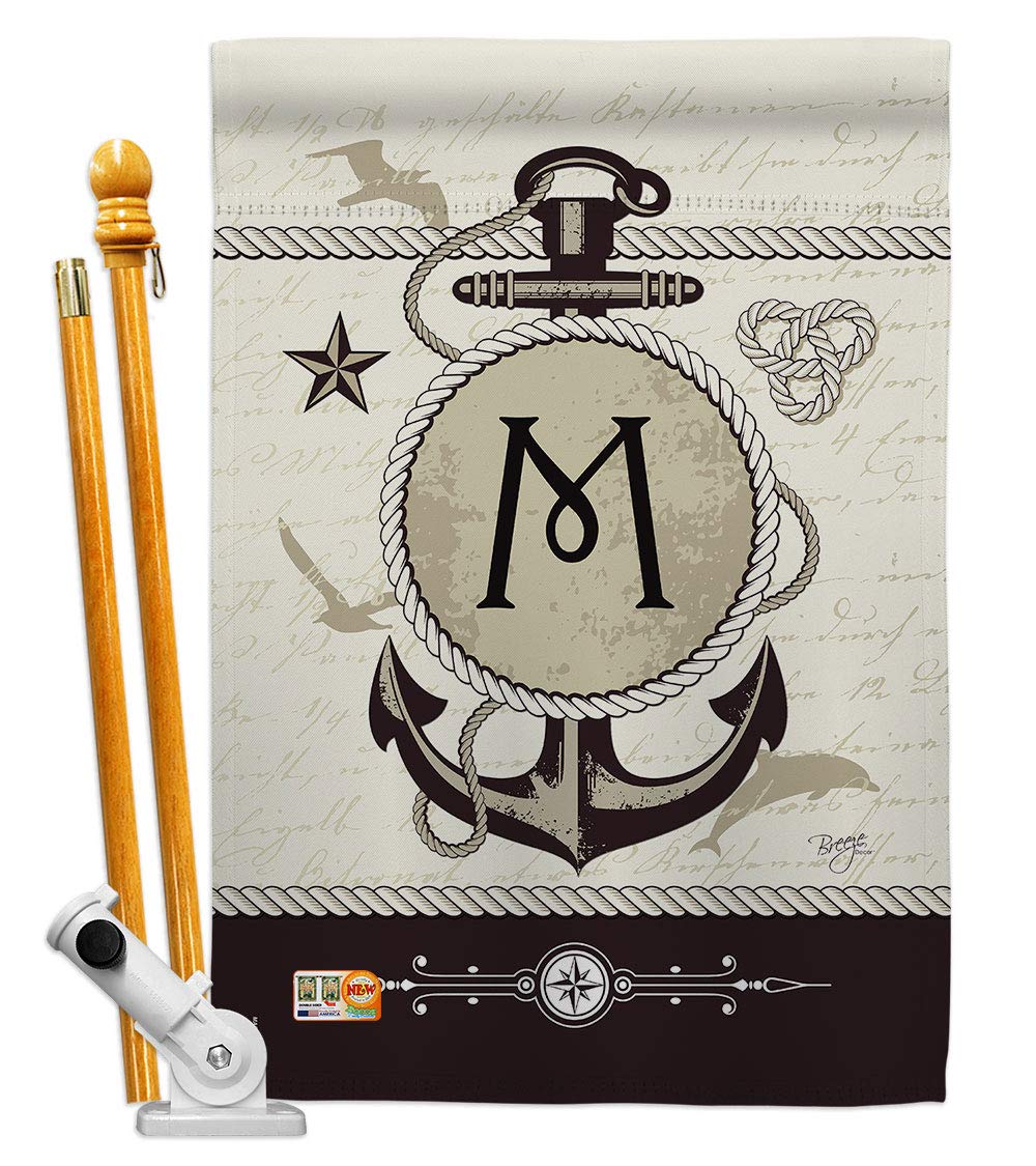 Coastal Nautical M Initial House Flag Set 28x40
