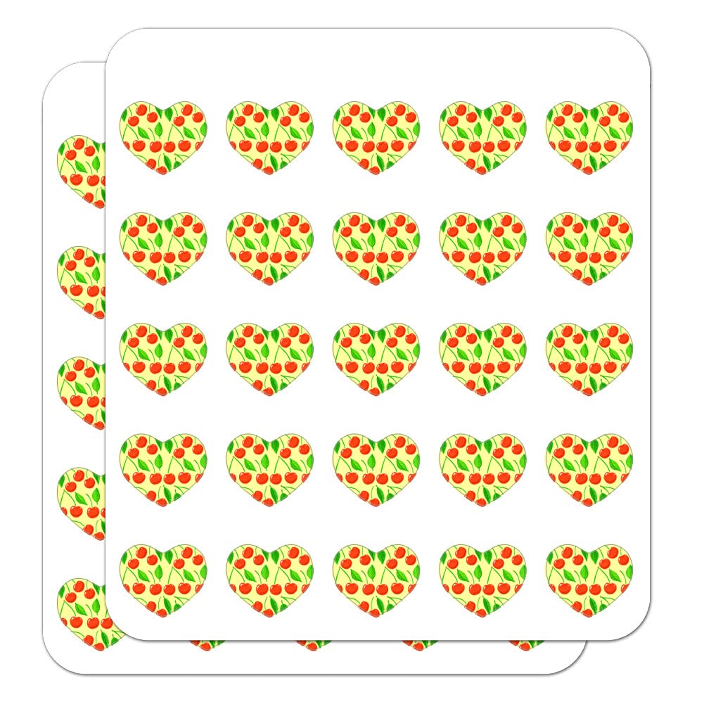 Cute Cherry Pattern Heart Shaped Planner Stickers - DIY Scrapbook, Bullet Journal & Craft Decoration for Planners, Calendars, Notebooks