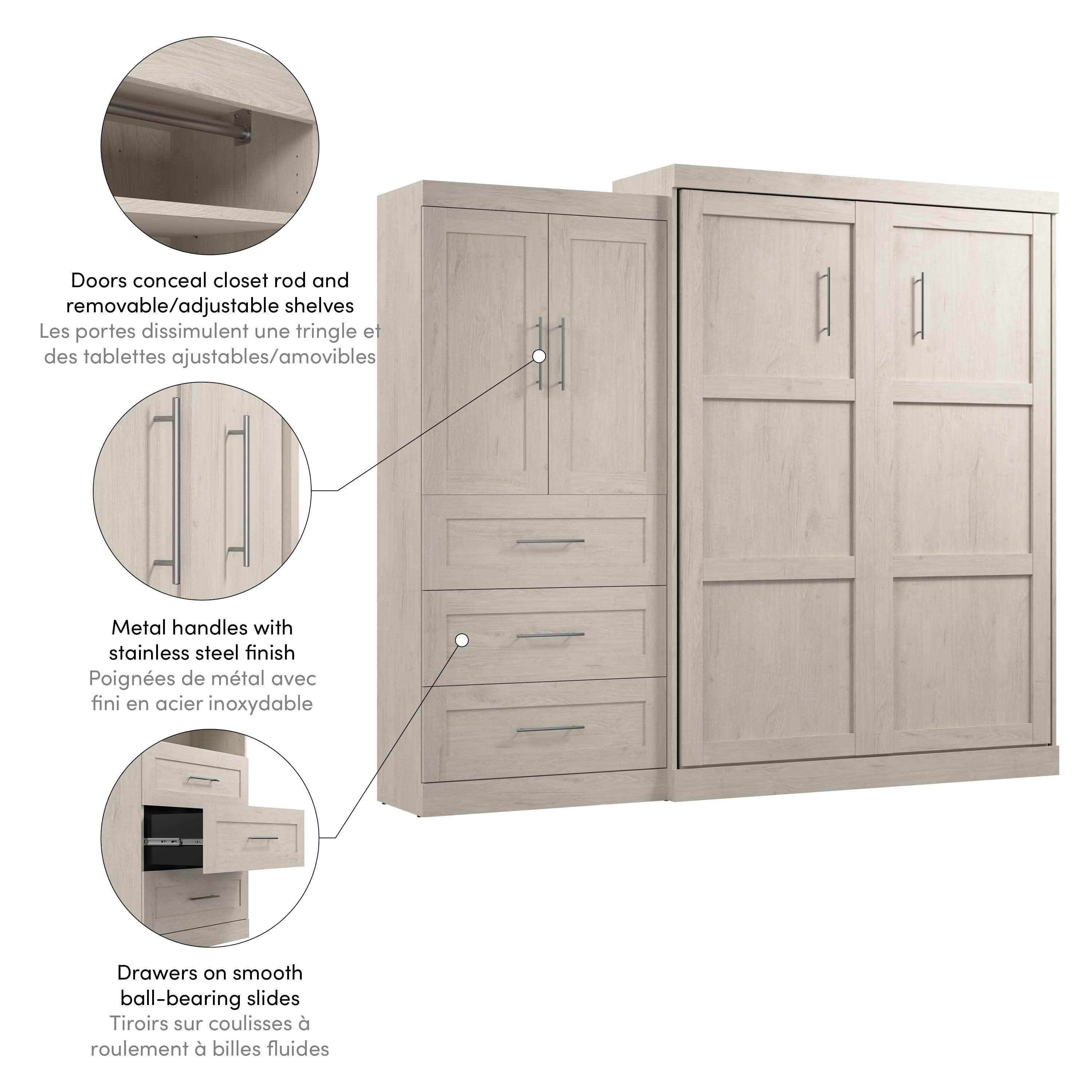 Pur Queen Murphy Wall Bed with Storage Drawers (101 Inch) - 4 Color Options | Space-Saving Wall Bed for Small Apartments, Guest Rooms & Home Offices