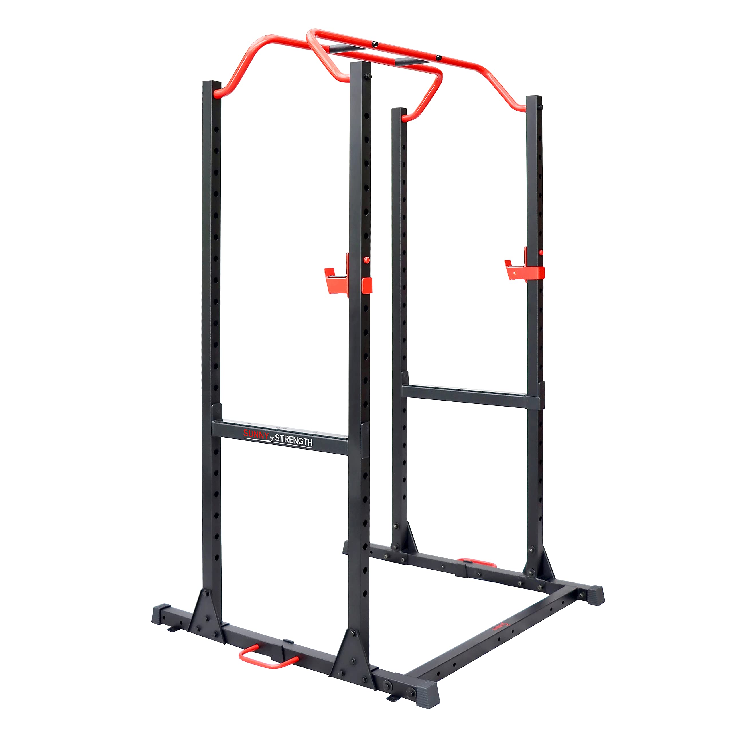 Sunny Health & Fitness Power Cage & Squat Rack - Heavy Duty 1000lb Capacity with J-Hooks, Adjustable Pull-Up Bar, Weight Plate Storage & Resistance Band Posts | Home Gym Strength Training Equipment for Weightlifting, CrossFit & Bodybuilding