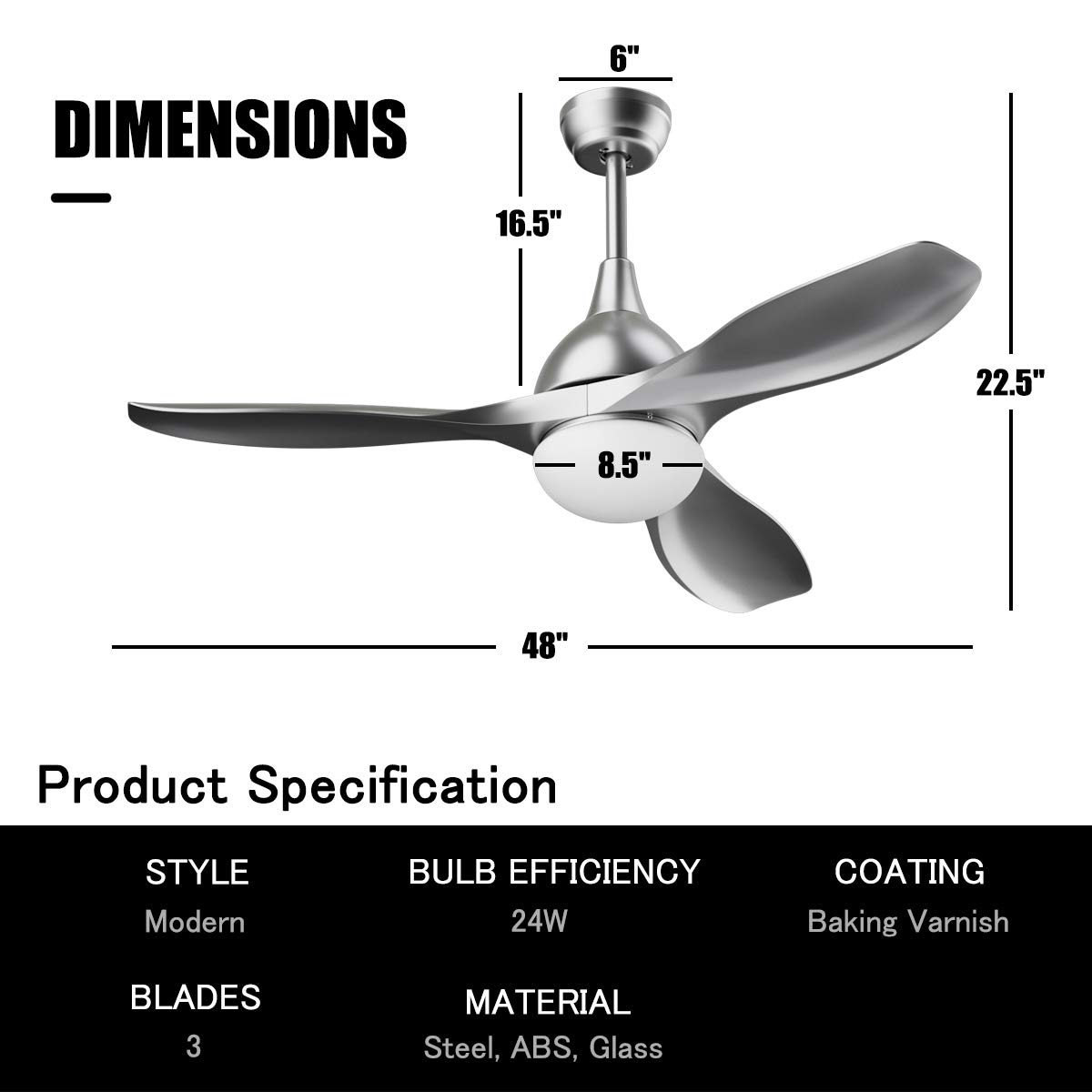 Tangkula 48-inch Modern Ceiling Fan with LED Light - Low Profile Indoor Ceiling Fan with Remote Control, Quiet Reversible Motor, 5 Speed Settings & 3 Color Temperatures - Perfect for Bedroom, Living Room & Office (Silver)