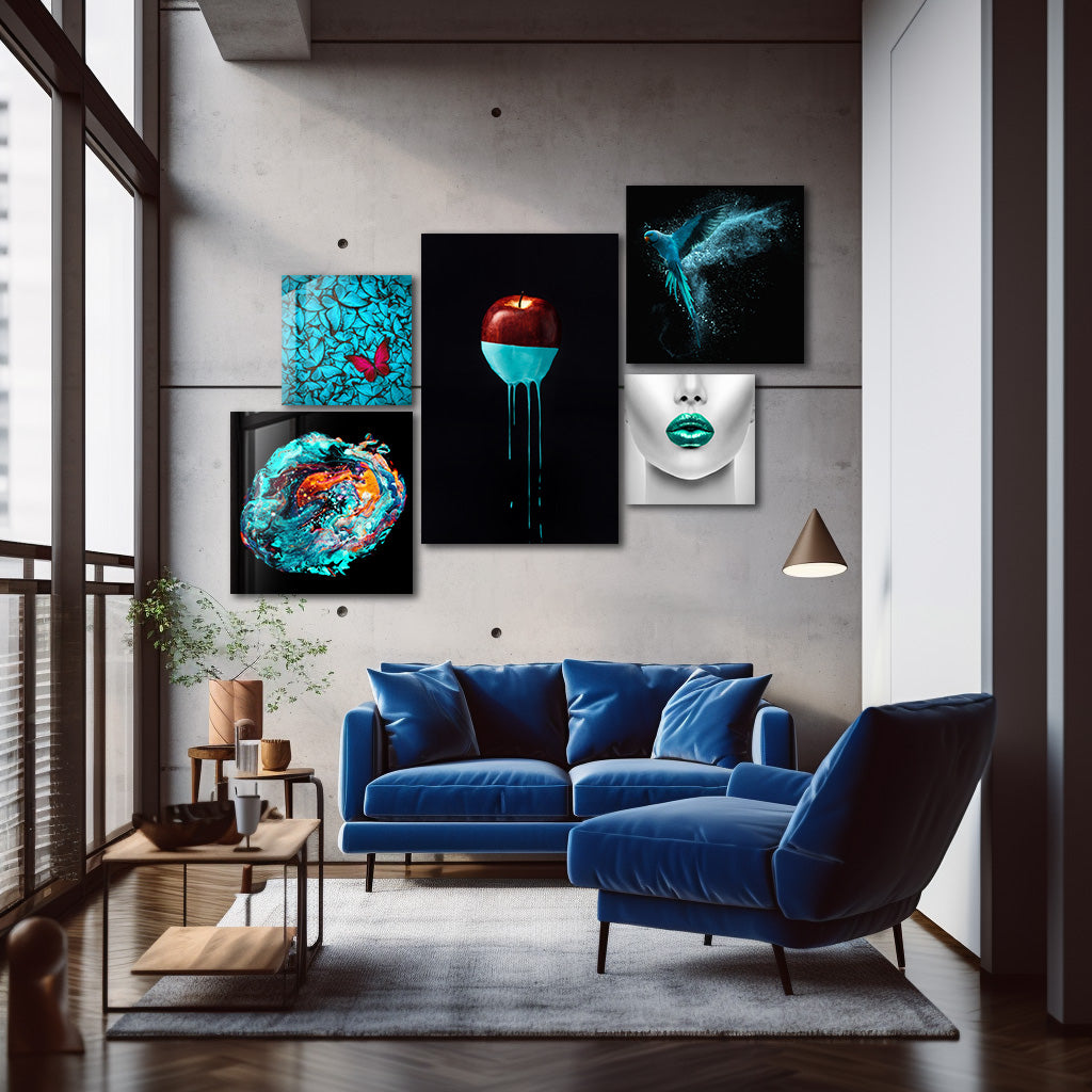 Shades of Blue Collage Wall Art - Modern Abstract Canvas Painting for Home & Office Decor - Perfect for Living Room, Bedroom or Workspace