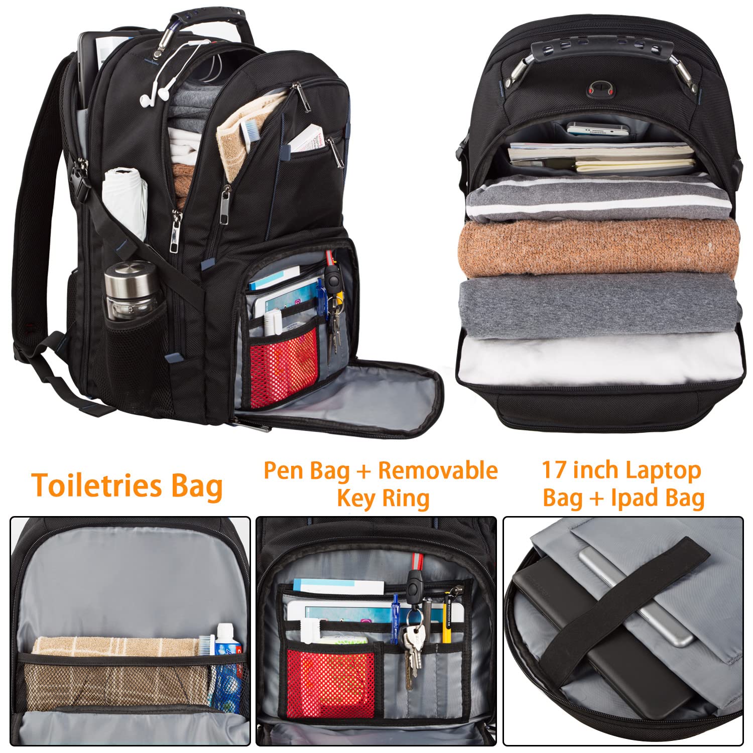 LTINVECK 50L Large Travel Laptop Backpack for Men & Women - TSA Friendly Carry On Backpack with USB Charging Port - Water Resistant Durable 17 Inch Laptop Bag for Business, College, Commuting & Air Travel