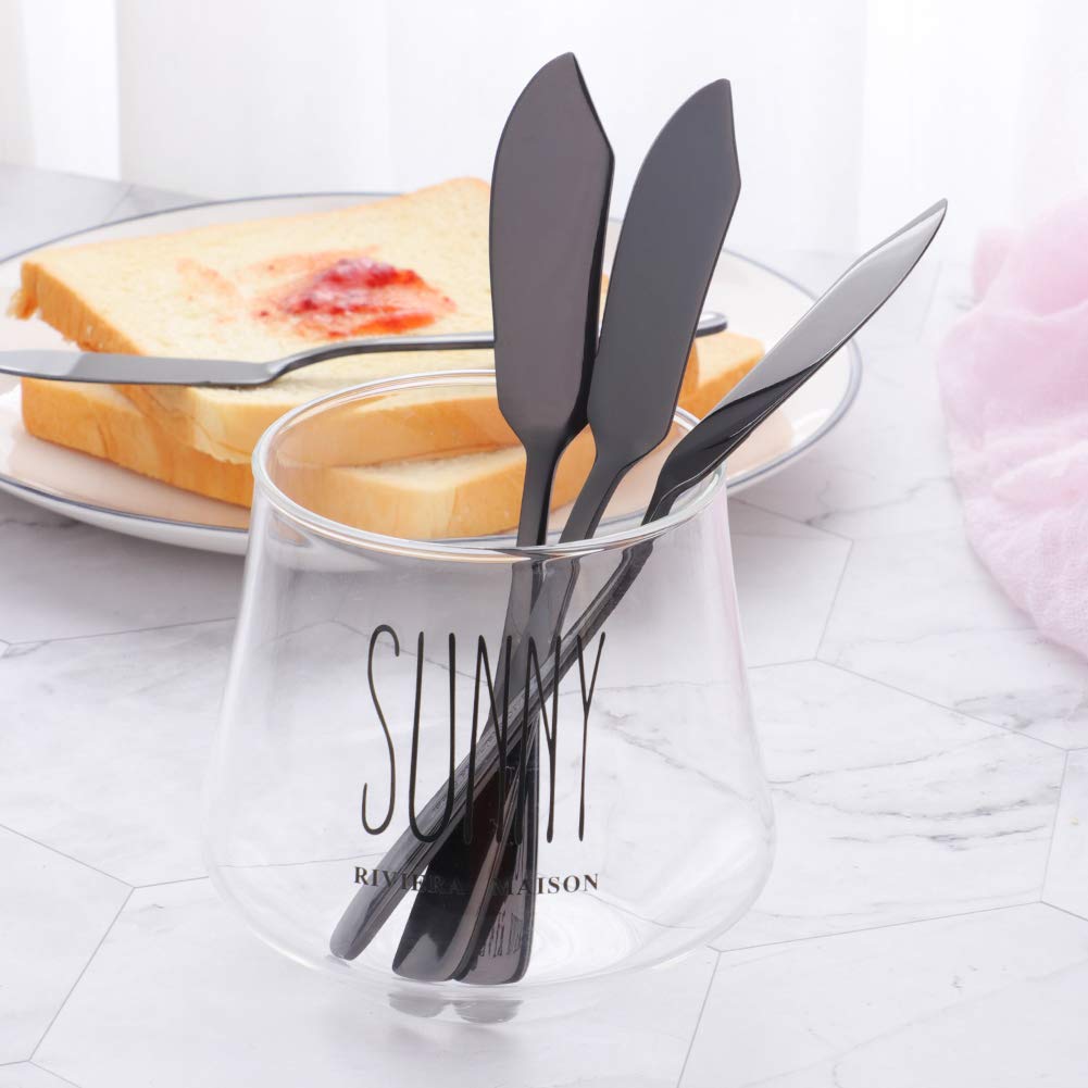 Premium Stainless Steel Cheese & Dessert Knives Set of 6 - Black Butter Knives for Breakfast, Sandwich Spreaders & Food Slicers - Perfect for Charcuterie Boards, Brunch Parties & Kitchen Essentials