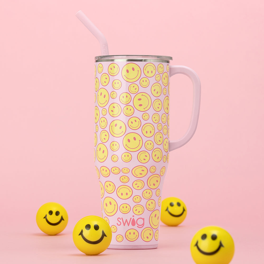 Oh Happy Day Mega Mug 40oz - Large Insulated Tumbler with Lid & Straw - Perfect for Coffee, Tea & Cold Drinks - Great for Office, Travel & Outdoor Activities