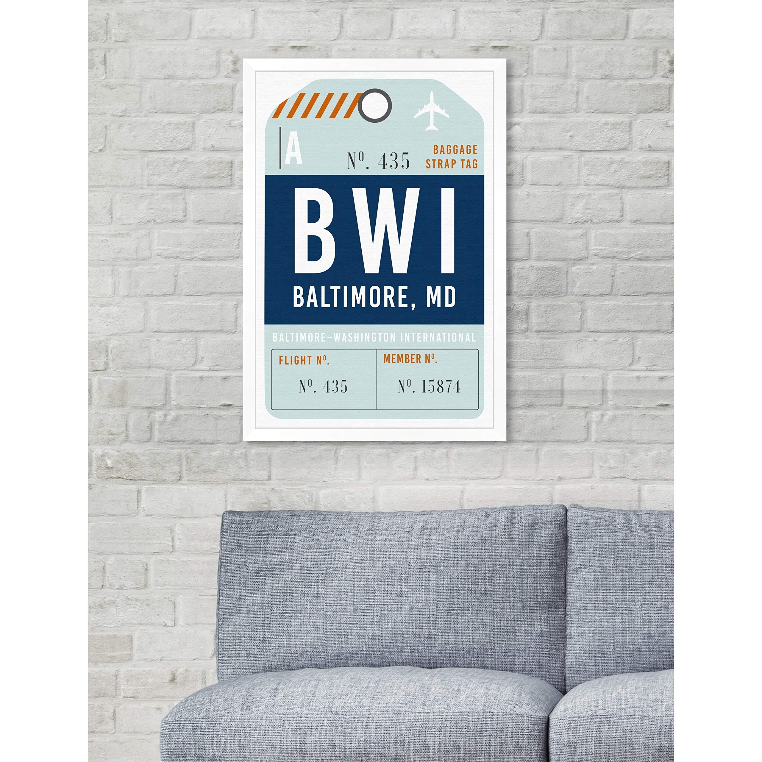 Oliver Gal 'Baltimore Luggage Tag' Framed Wall Art Print - 16x24 Inches - Vintage Travel Inspired Decor for Home, Office & Gift Giving