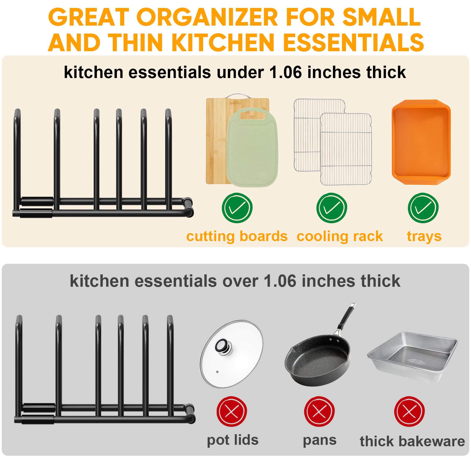 Stainless Steel Cutting Board Organizer Rack - Space Saving Kitchen Storage for Cutting Boards, Baking Sheets, Trays and Bakeware - Perfect for Cabinet & Countertop Organization - Ideal for Home Chefs and Organized Kitchens