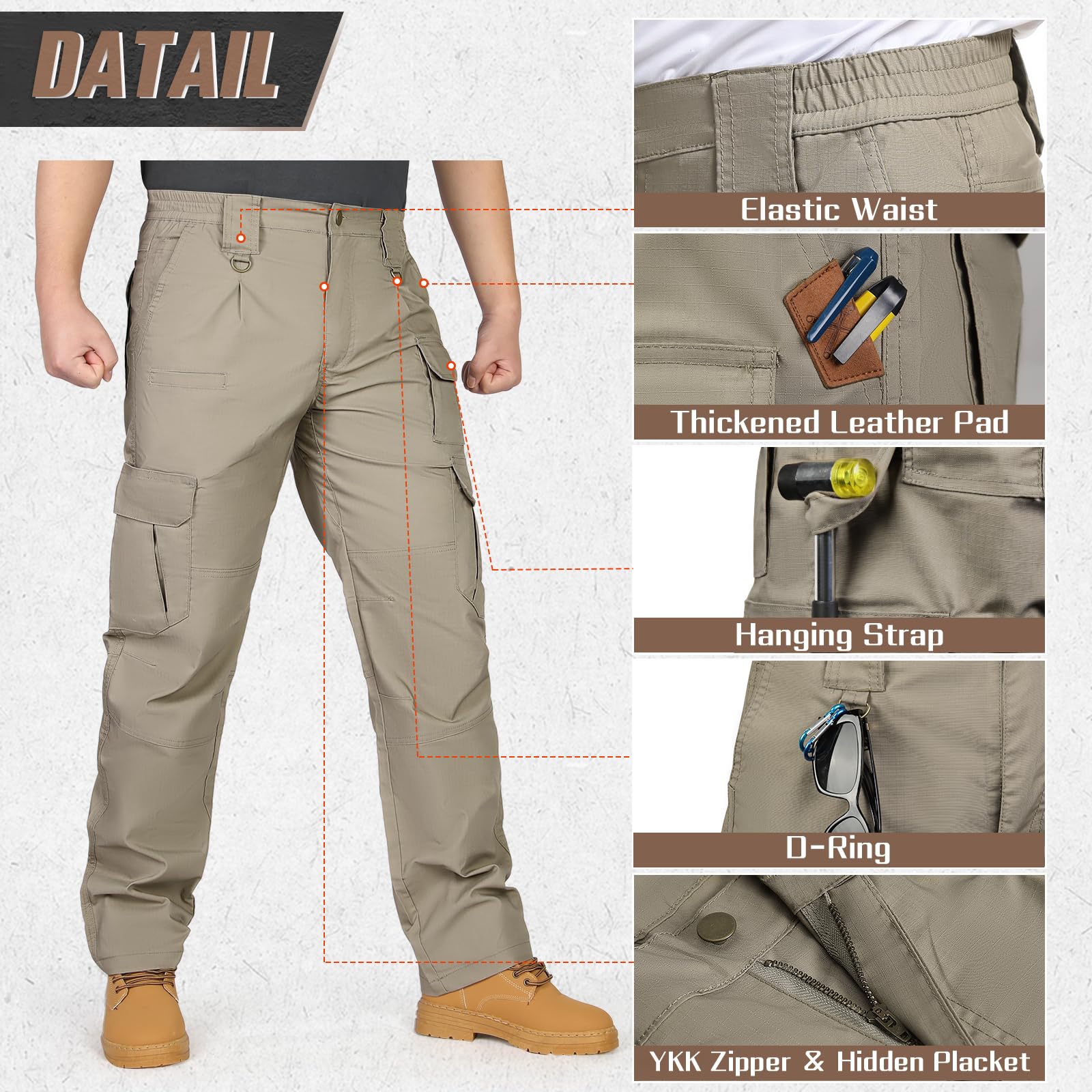 IGOLUMON Men's Stretch Tactical Pants - Breathable Ripstop Cargo Pants for Outdoor, Work & Hiking | Lightweight EDC Tactical Pants for Men | Perfect for Camping, Travel & Everyday Wear