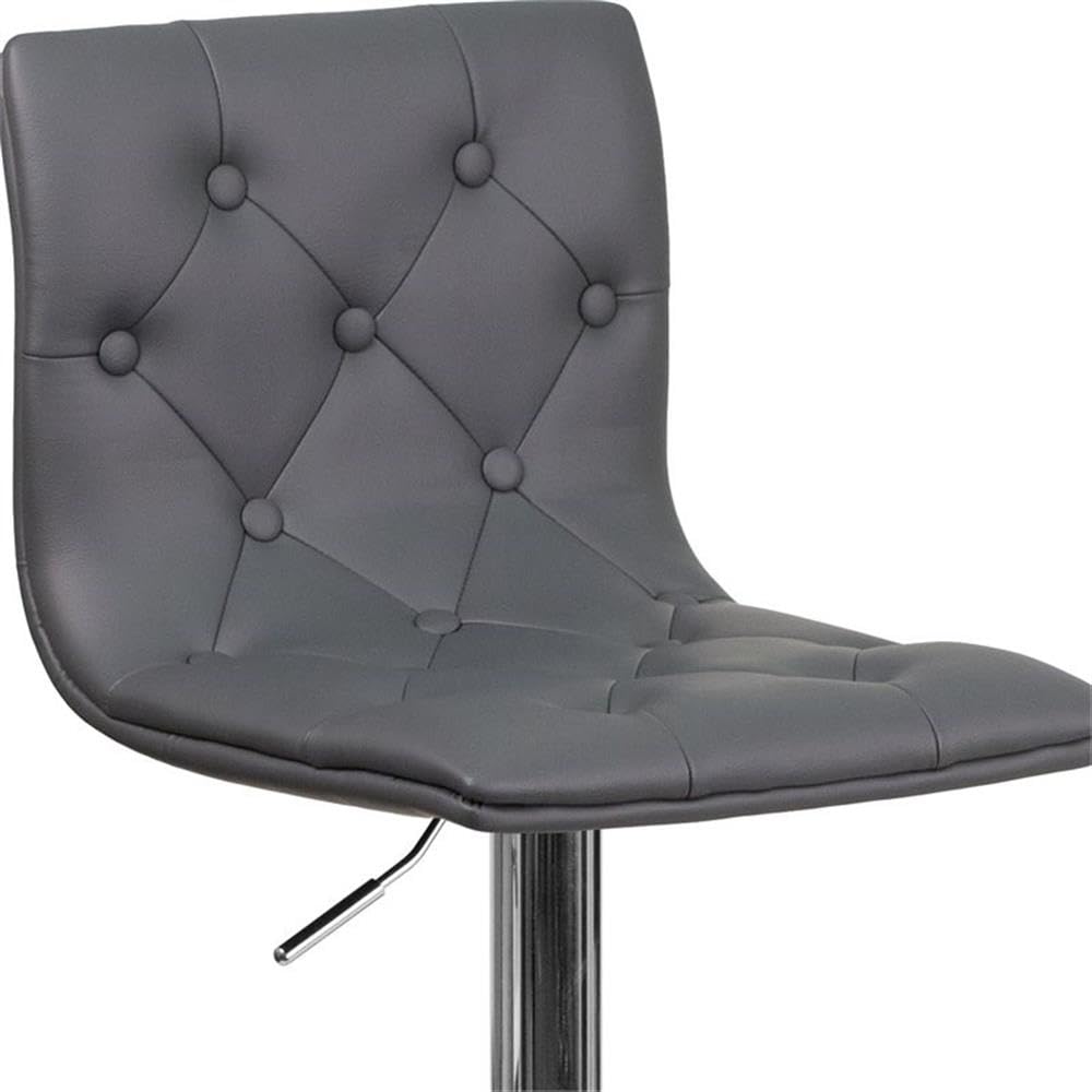 Premium Gray Faux Leather Tufted Adjustable Bar Stool Set of 2 - Modern Kitchen Island & Home Bar Seating for Dining & Entertaining