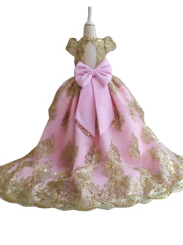 Pink Princess Gown for Baby Girls - Toddler Formal Dress for 1st Birthday & Special Occasions | US Kids Size 3 | Perfect for Photoshoots, Christenings & Wedding Events