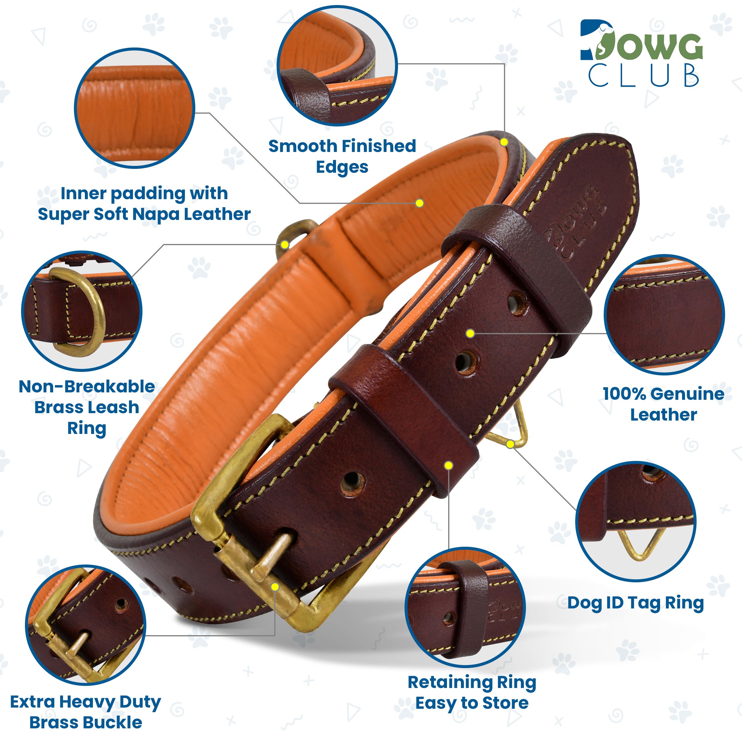 Premium Genuine Leather Dog Collar for Extra Large Dogs - 1.5