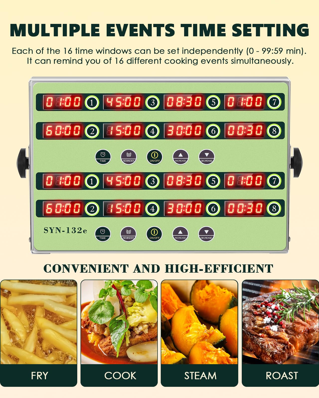 16 Channel Commercial Kitchen Timer with Loud Alarm - Stainless Steel Multi Food Fryer Timer for Restaurant & Cooking - Perfect for Busy Kitchens, Bakeries & Food Service