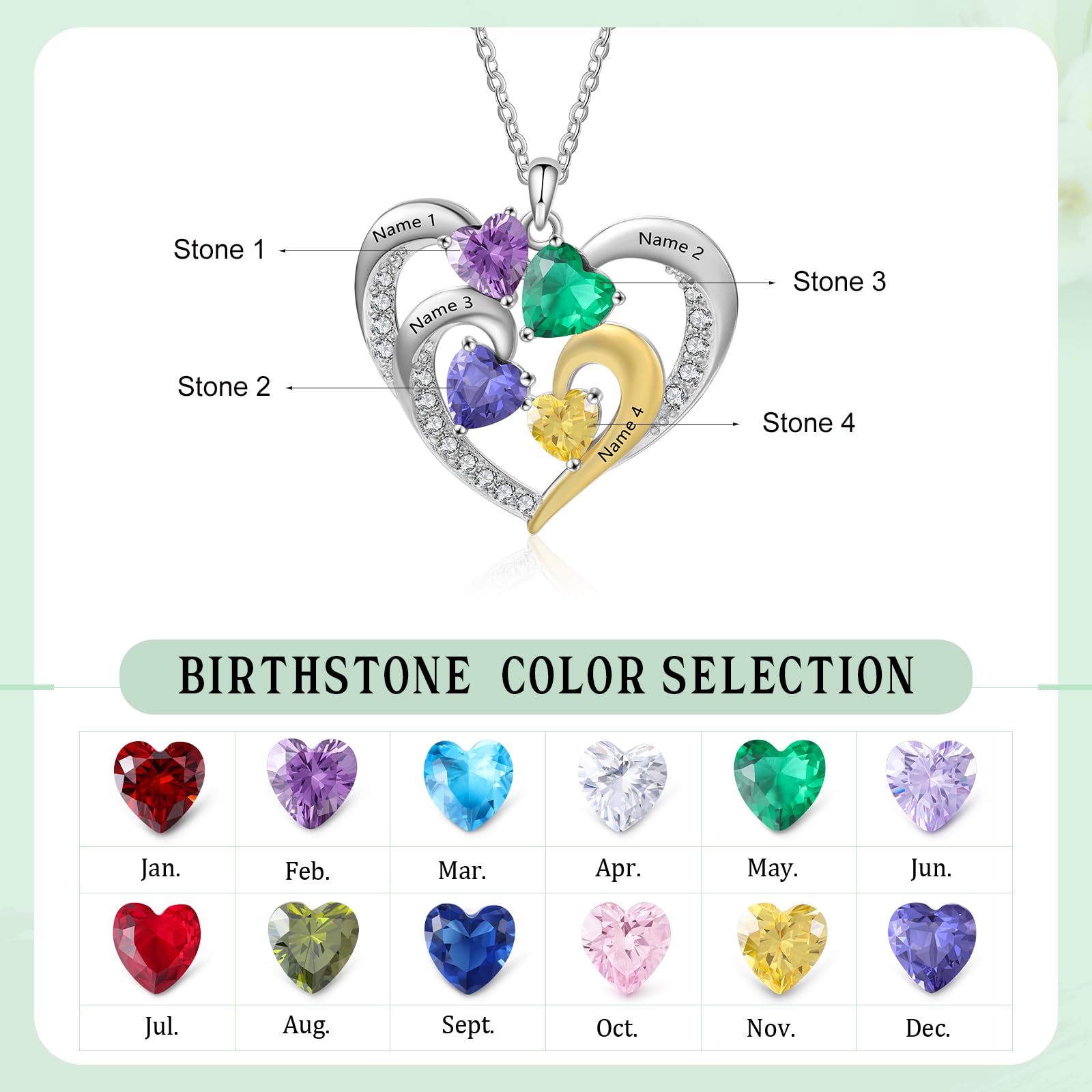 Personalized Sterling Silver Mothers Necklace with Birthstones & Custom Engraved Names - Thoughtful Gift for Women, Mom, Grandma - Perfect for Mother's Day, Birthday & Anniversary Gifts