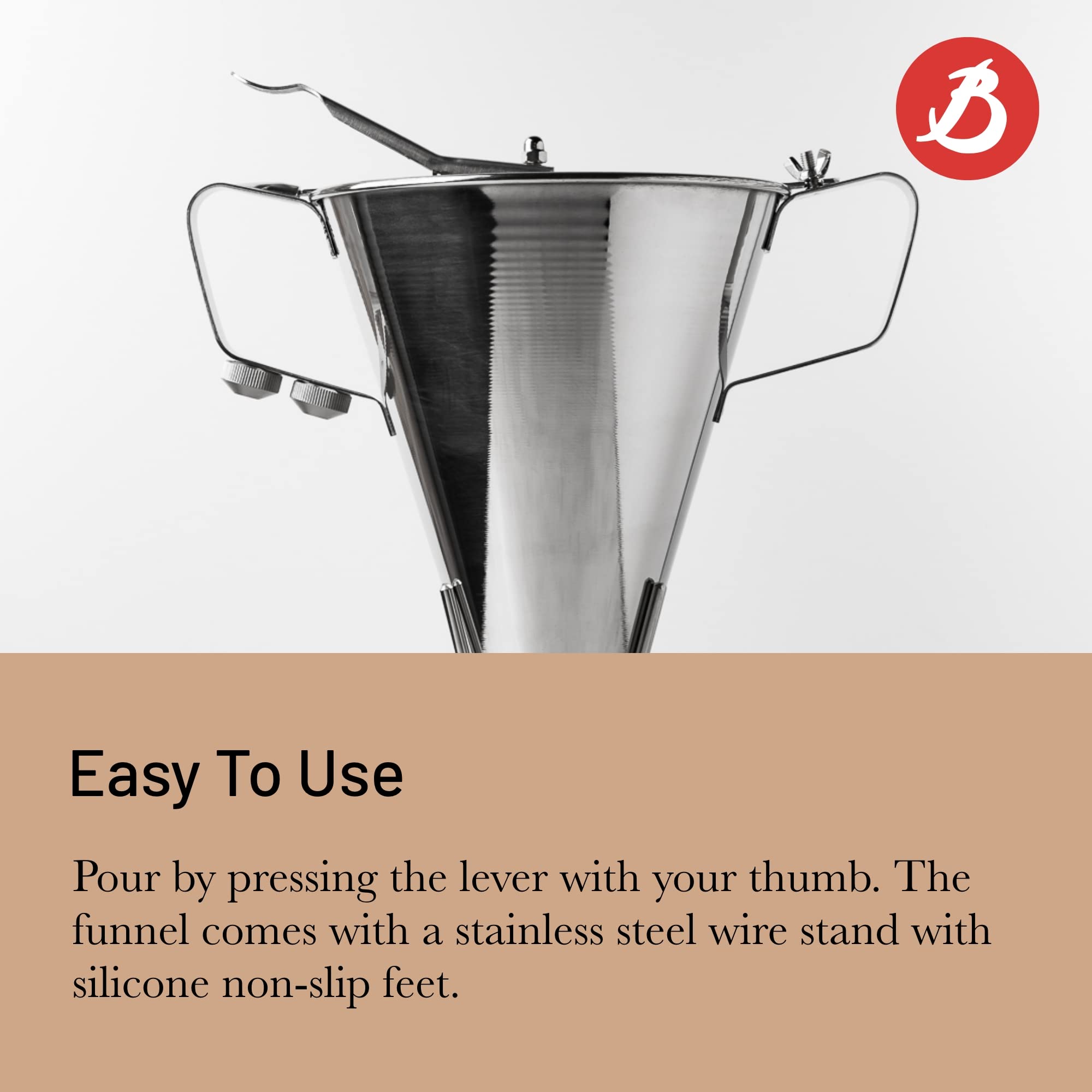 de Buyer KWIK MAX 3.5 qt Stainless Steel Kitchen Funnel - Leak-Proof Piston Design for Liquids & Semi-Liquids - Dishwasher Safe French-Made - Perfect for Canning, Baking, Oil Pouring & DIY Cosmetics