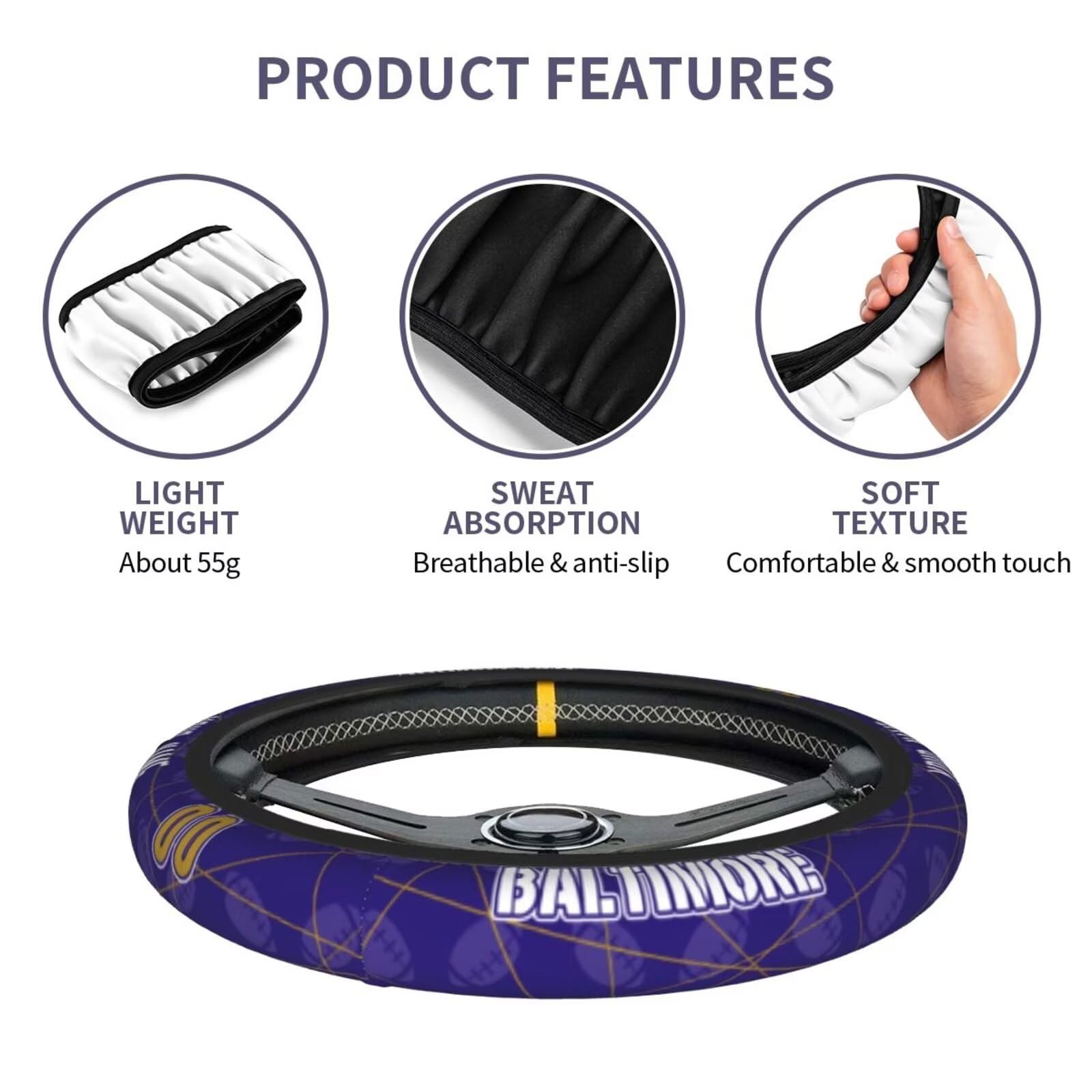 Custom Personalized Non-Slip Steering Wheel Cover - 15 Inch Universal Fit for Cars, SUVs, ATVs & Trucks | Baltimore Car Interior Accessories | Perfect for Daily Commute & Road Trips