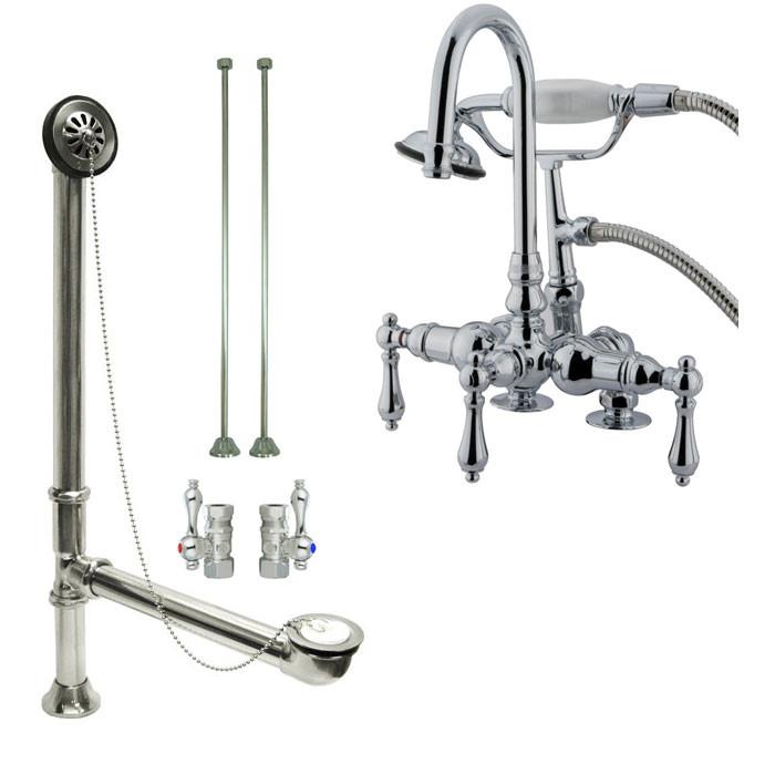 Chrome Deck Mount Clawfoot Bathtub Filler Faucet with Hand Shower Package CC14T1 System - Vintage Style Bathroom Fixture for Freestanding Tubs, Perfect for Spa-Like Relaxation and Luxury Bathroom Upgrades