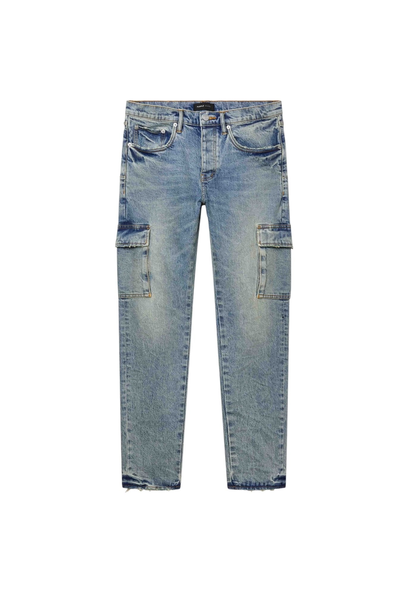 Purple Brand P001 SCPL Skinny Cargo Pants for Men - Light Indigo Wash | Comfortable Stretch Denim with Multiple Pockets | Perfect for Casual Wear, Street Style & Outdoor Adventures