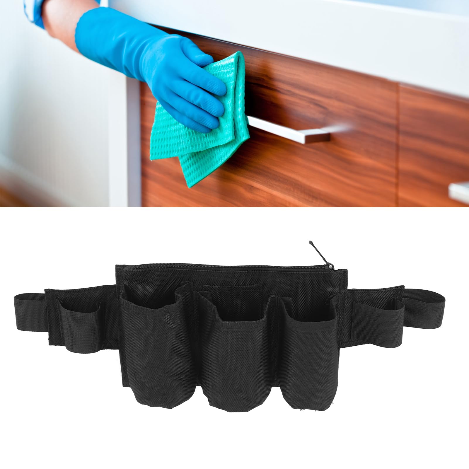 **Waterproof Adjustable Garden Tool Belt with 6 Pockets & 2 Straps - Durable Oxford Fabric Waist Pouch for Gardening, Camping & Outdoor Work (Black) - Perfect for Landscaping, DIY Projects & Home Improvement**