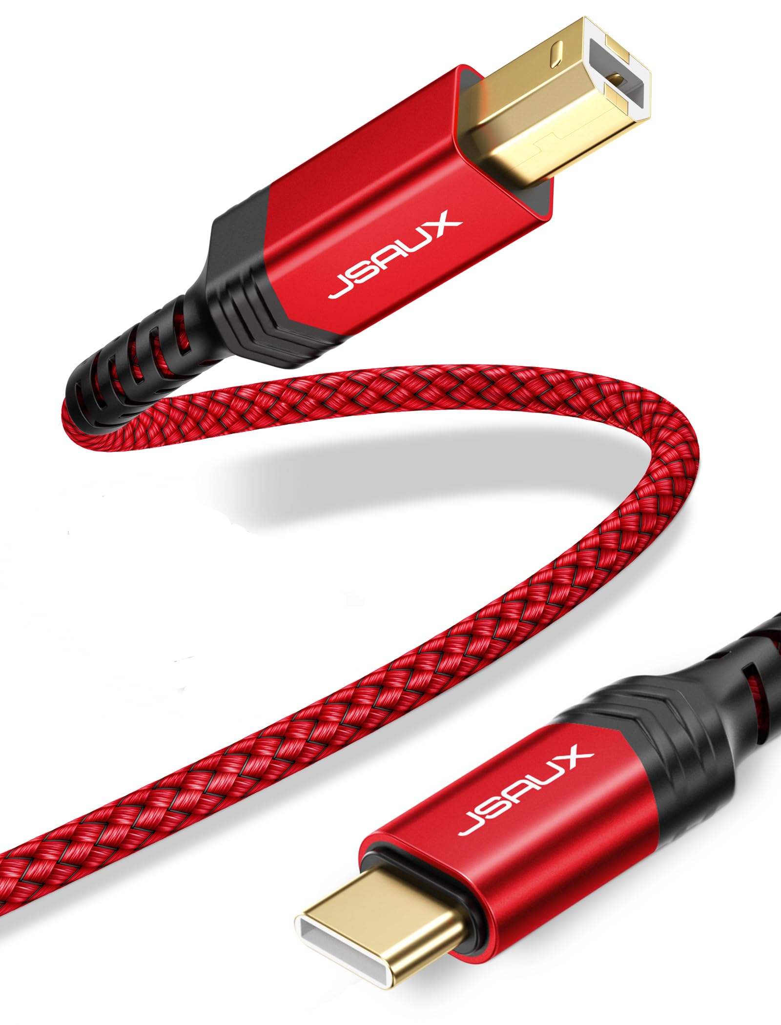 JSAUX USB C to USB B Printer Cable 3ft - Nylon Braided MIDI Cable for MacBook Pro, HP, Epson, Canon, Brother Printers & Scanners - High Speed Data Transfer - Durable for Office & Home Printing (Red)
