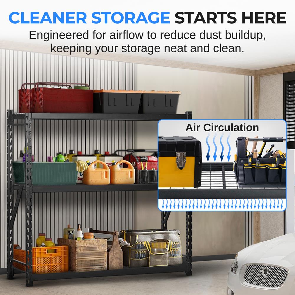 3 Tier Heavy Duty Metal Garage Shelving Unit - Sturdy Storage Rack for Garage, Basement, Workshop & Closet Organization - Perfect for Tools, Sports Equipment & Household Supplies