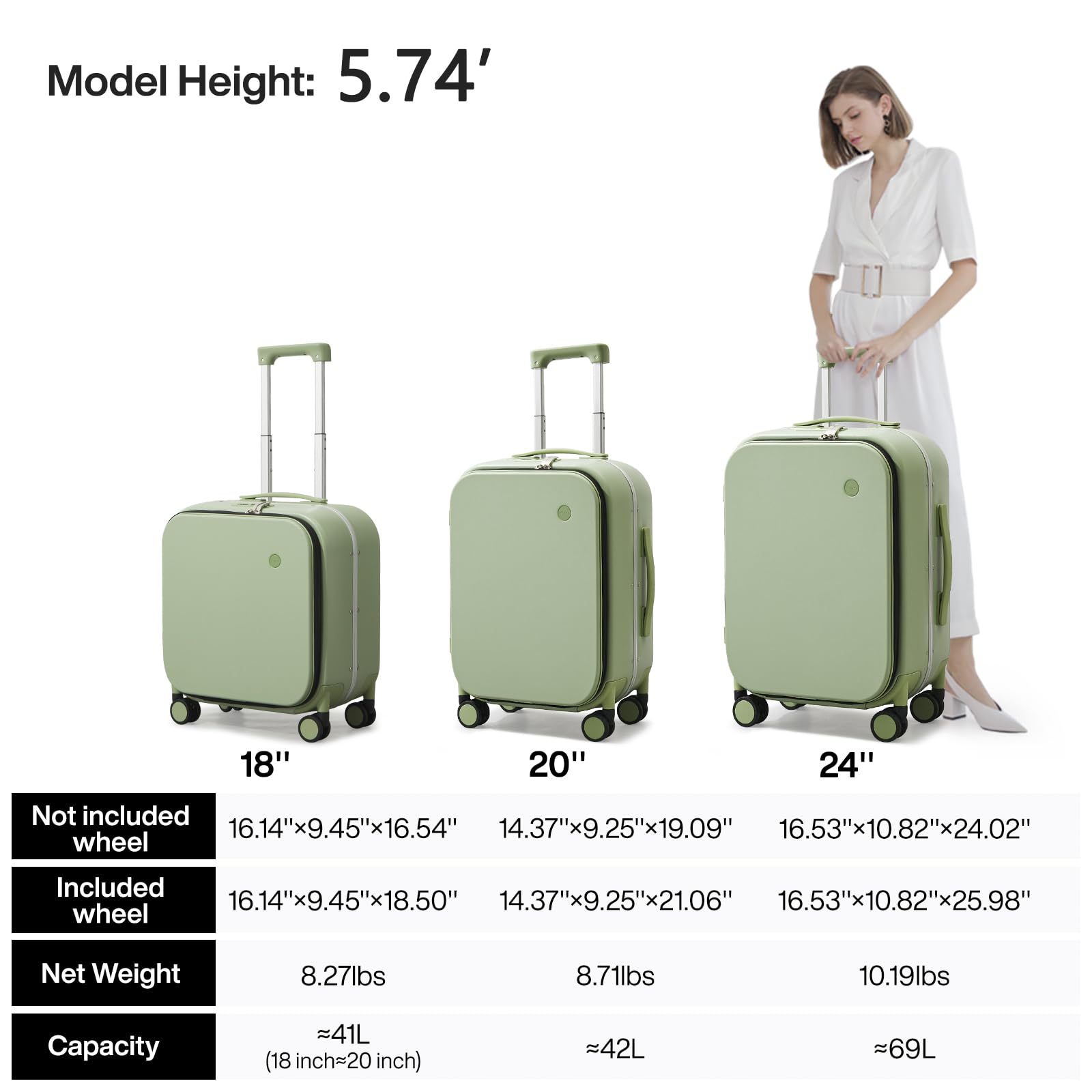 20'' Mixi Carry On Luggage with Laptop Pocket - Aluminum Frame Hardside Spinner Wheel Suitcase with TSA Lock (Avocado Green) | Perfect for Business Travel & Weekend Getaways