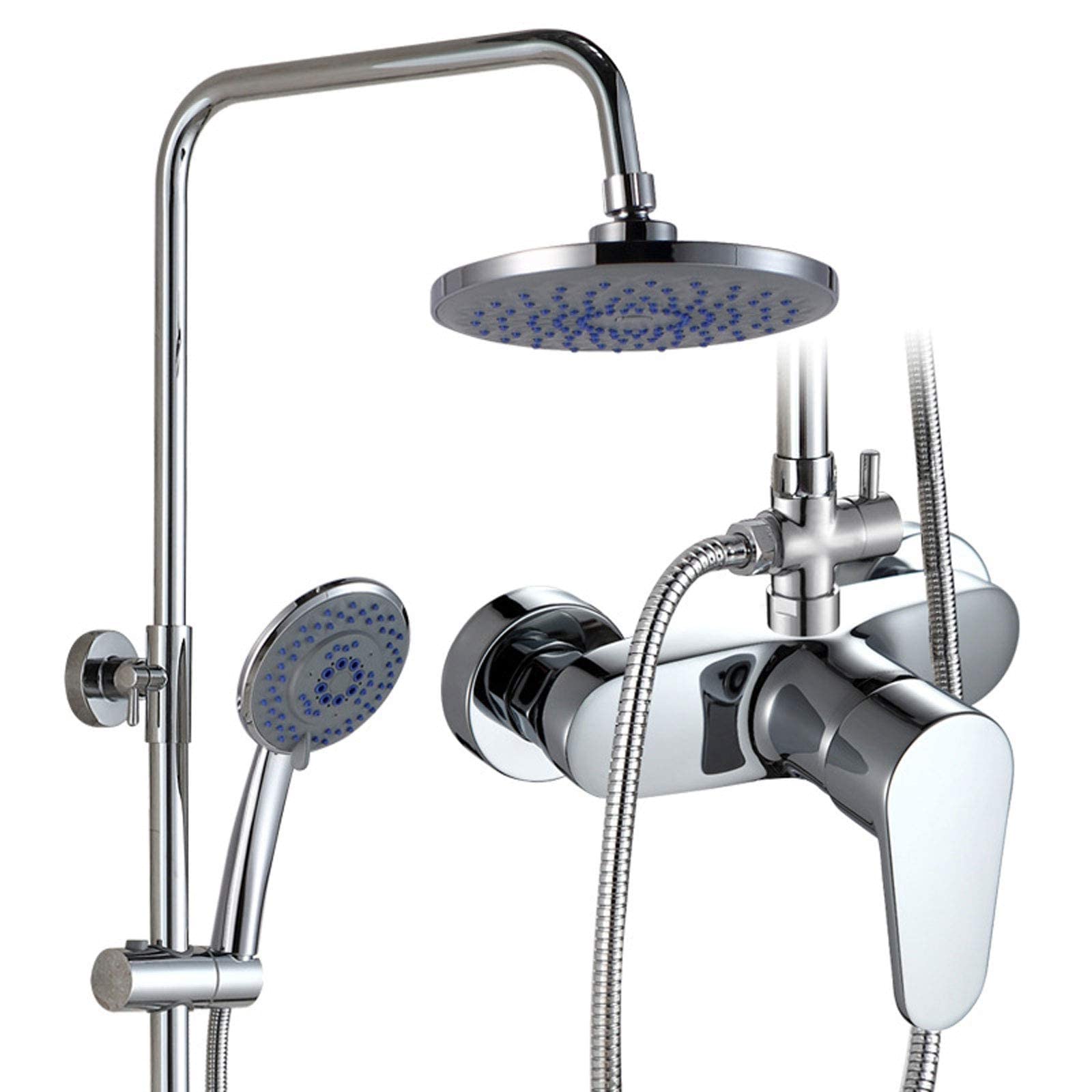 GELISURE Chrome Wall Mounted Rainfall Shower System - Adjustable Height Shower Mixer Set with Overhead Round Shower Head for Bathroom & Hotel Use | Perfect for Spa-Like Experience and Modern Home Renovation