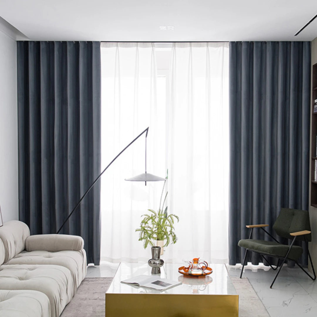 Wynter Velvet Minimalist Blackout Custom Curtains for Bedroom & Living Room - Thermal Insulated Noise Reducing Window Drapes for Home Decor