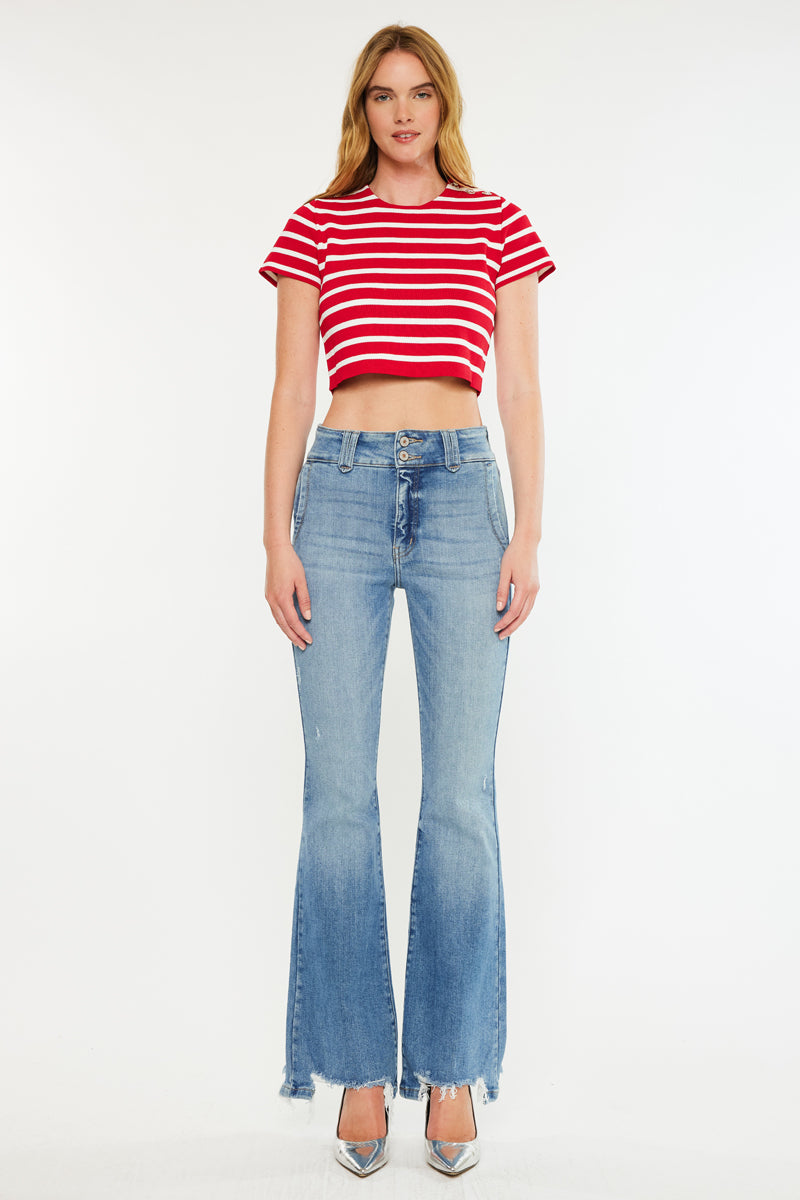 Giselle High Rise Flare Jeans for Women - Vintage 70s Inspired Stretch Denim Pants - Perfect for Casual Outfits, Date Nights & Boho Style