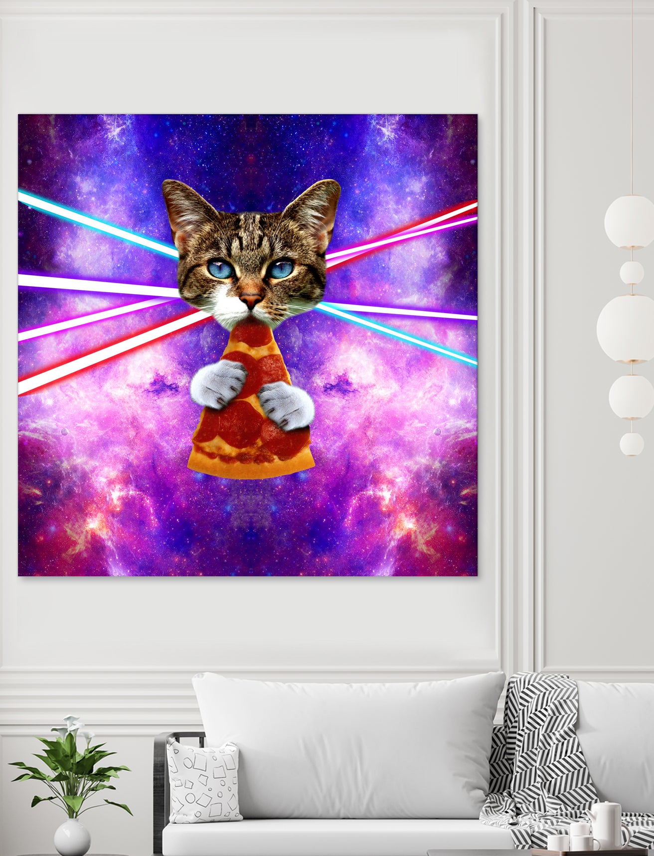 Cat Eating Pizza in Space Galaxy Print T-Shirt - Funny Cosmos Astronaut Cat Design for Pet Lovers & Sci-Fi Fans - Perfect for Casual Wear, Gifts & Space-Themed Parties