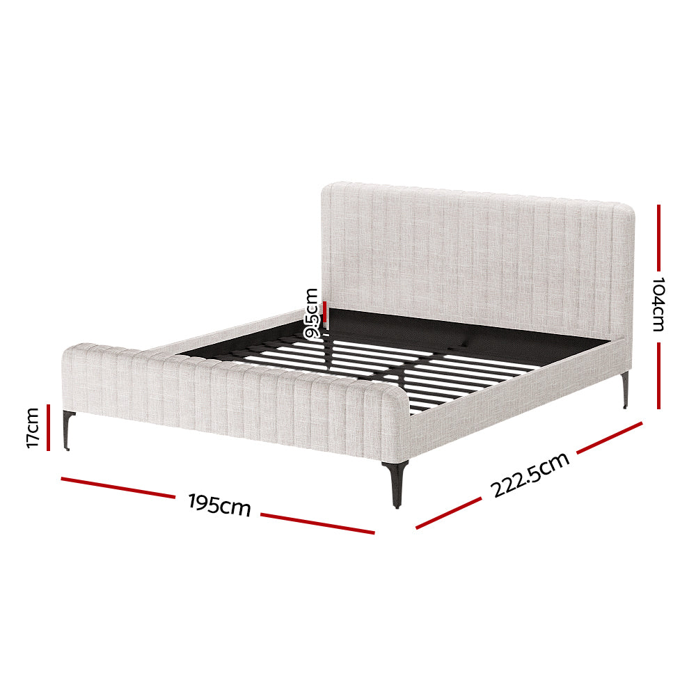 Burleigh King Bed Frame - Beige Upholstered Platform Bed with Wooden Slats & Noise-Free Support, Perfect for Master Bedroom & Guest Room