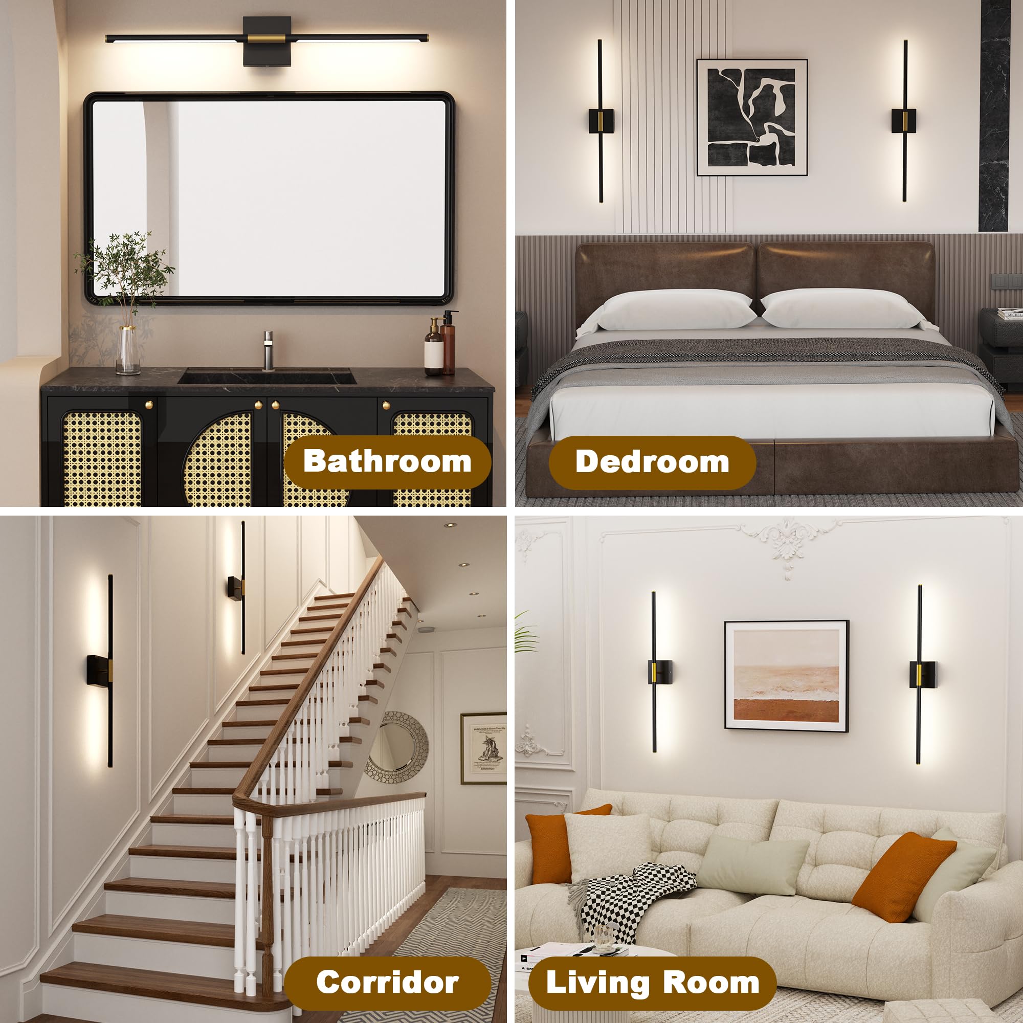 31.5 Inch USB Rechargeable Wall Sconce Set of 2 - 8000mAh Battery Operated LED Wall Lights with Remote Control, 360° Rotatable & Dimmable (3000K-6000K) - Perfect for Living Room, Bedroom, Hallway Lighting (2 Pack)