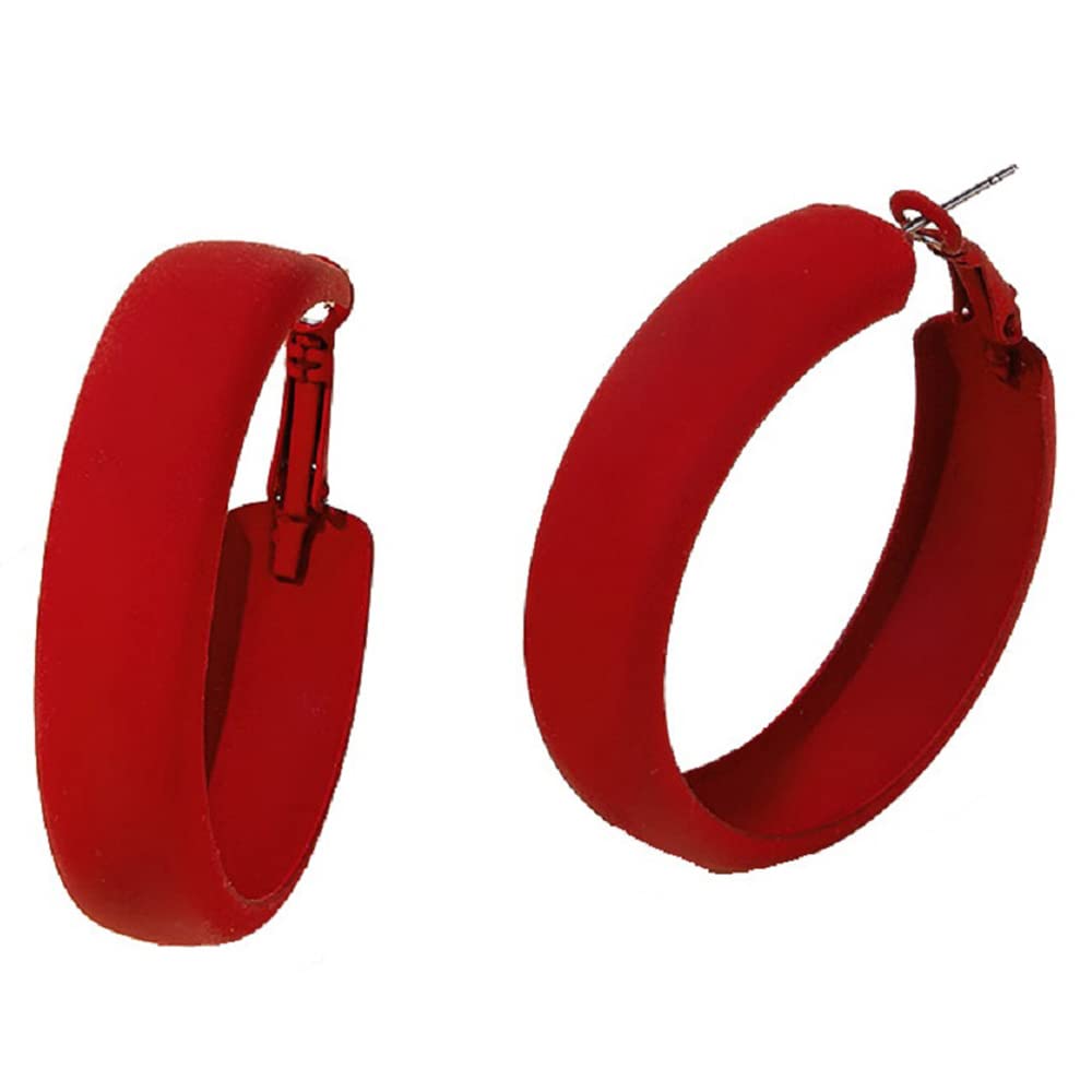 SKNGMO Large Red Matte Round Hoop Earrings - Multicolor Enamel Circle Dangle Drop Earrings for Women | Statement Jewelry for Party, Wedding & Everyday Wear
