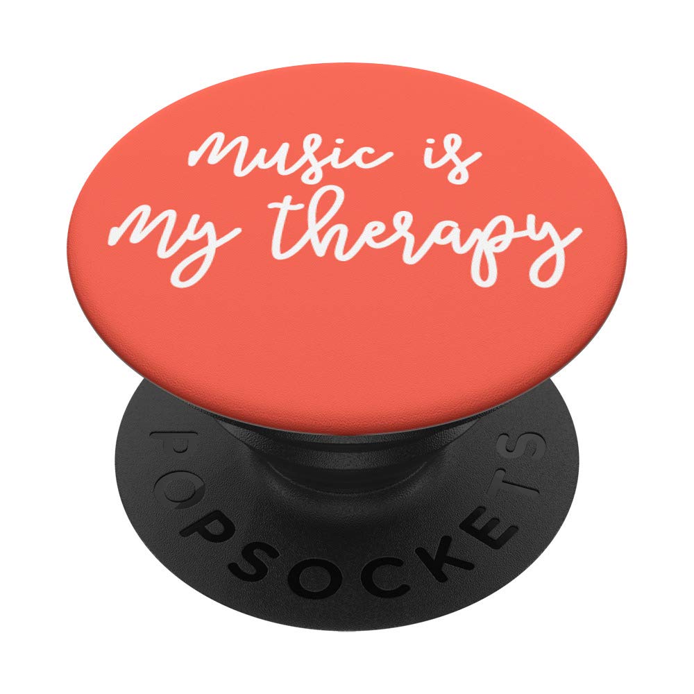 Music Is My Therapy - Inspirational Music Quote Coral PADQ009g PopSockets PopGrip | Swappable Phone & Tablet Grip with Stand | Perfect for Music Lovers, Daily Commute & Work