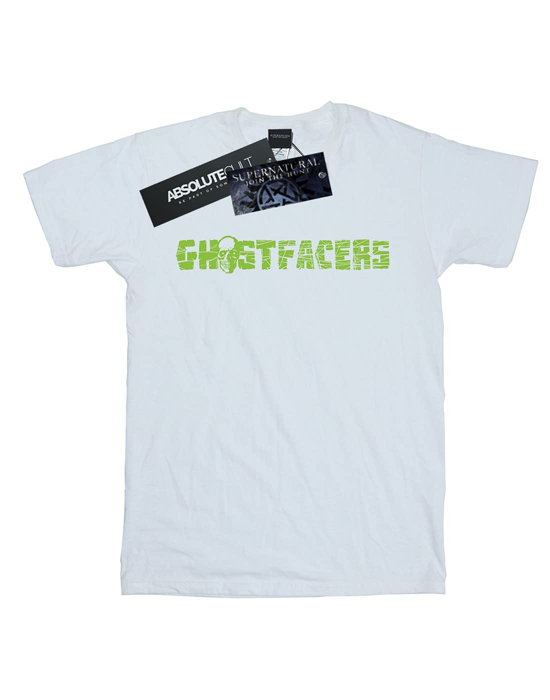Supernatural Women's Ghostfacers Logo Boyfriend Fit T-Shirt - White Large | Casual Wear, TV Show Merchandise, Fan Gift