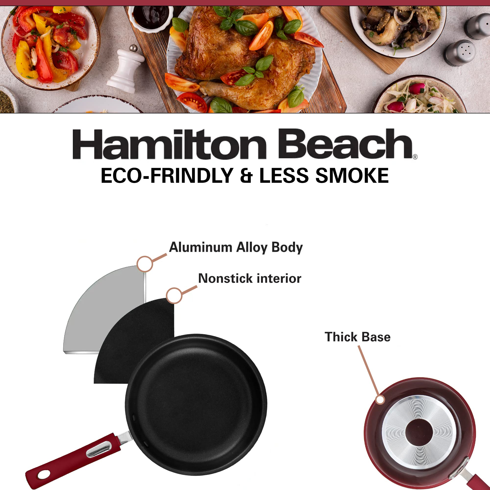 **Hamilton Beach 12-Piece Nonstick Aluminum Cookware Set - Red | Saucepan, Dutch Oven with Soft-Touch Bakelite Handles | Excellent Heat Conduction, Dishwasher Safe & Durable | Perfect for Stovetop Cooking, Baking & Serving**