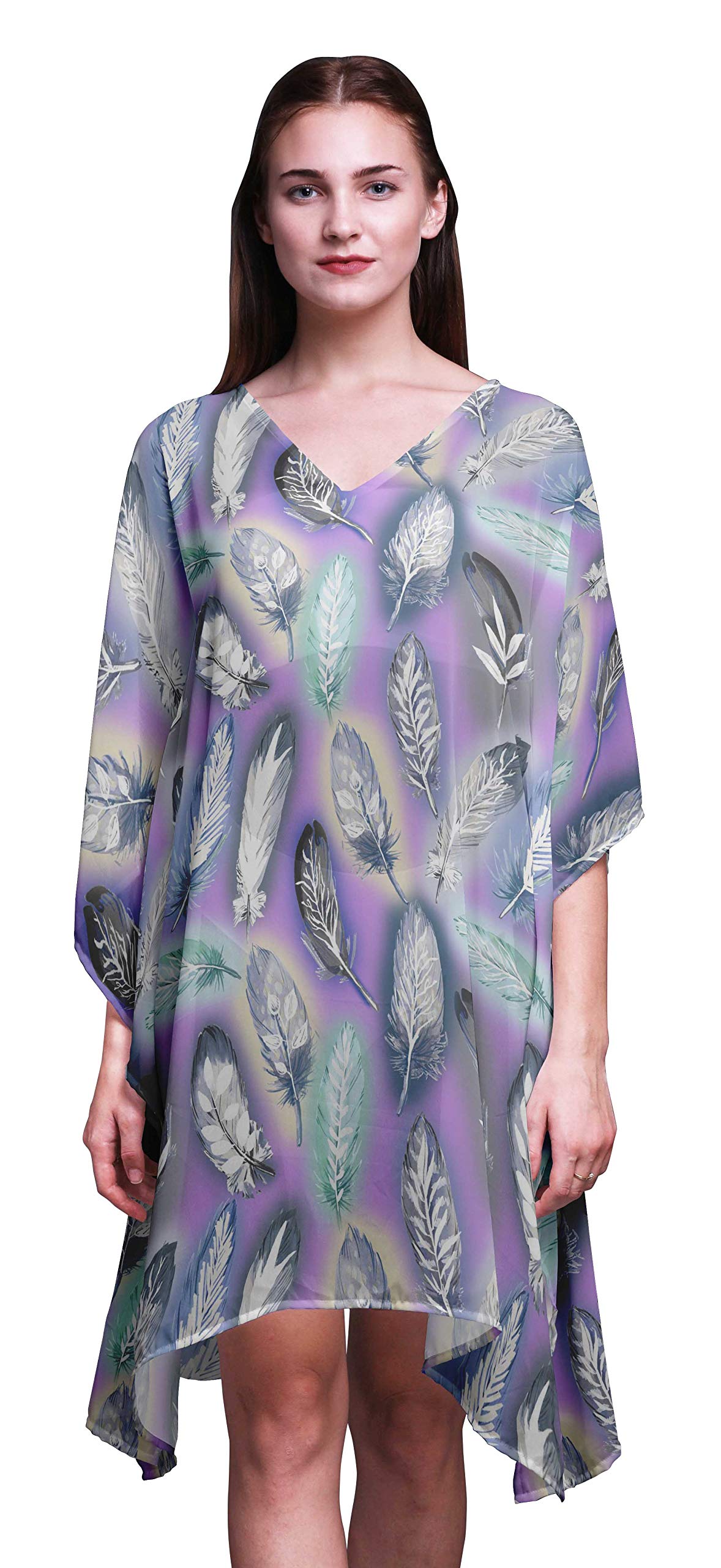 Bimba Women's Short Caftan Midi Dress - Beach Cover Up Swimwear, Summer Boho Kaftan Dress for Pool, Vacation & Resort Wear