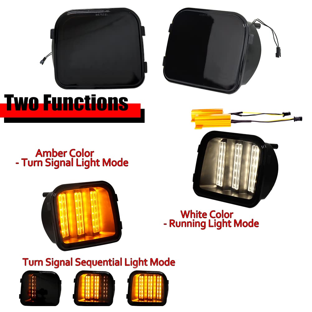 Smoked Lens Switchback White/Amber Sequential LED Turn Signal Lights - Compatible with 2006-2010 Hummer H3 & H3T - Front Bumper Corner Side Marker Parking Lights - Upgrade Your Ride for Enhanced Visibility & Style