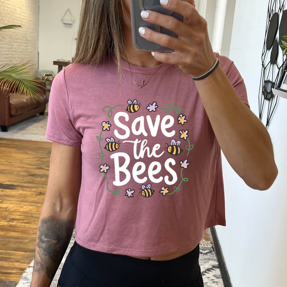 Save The Bees Cropped T-Shirt - Eco-Friendly Organic Cotton Bee Conservation Tee for Women | Perfect for Earth Day, Environmental Activism & Casual Outfits