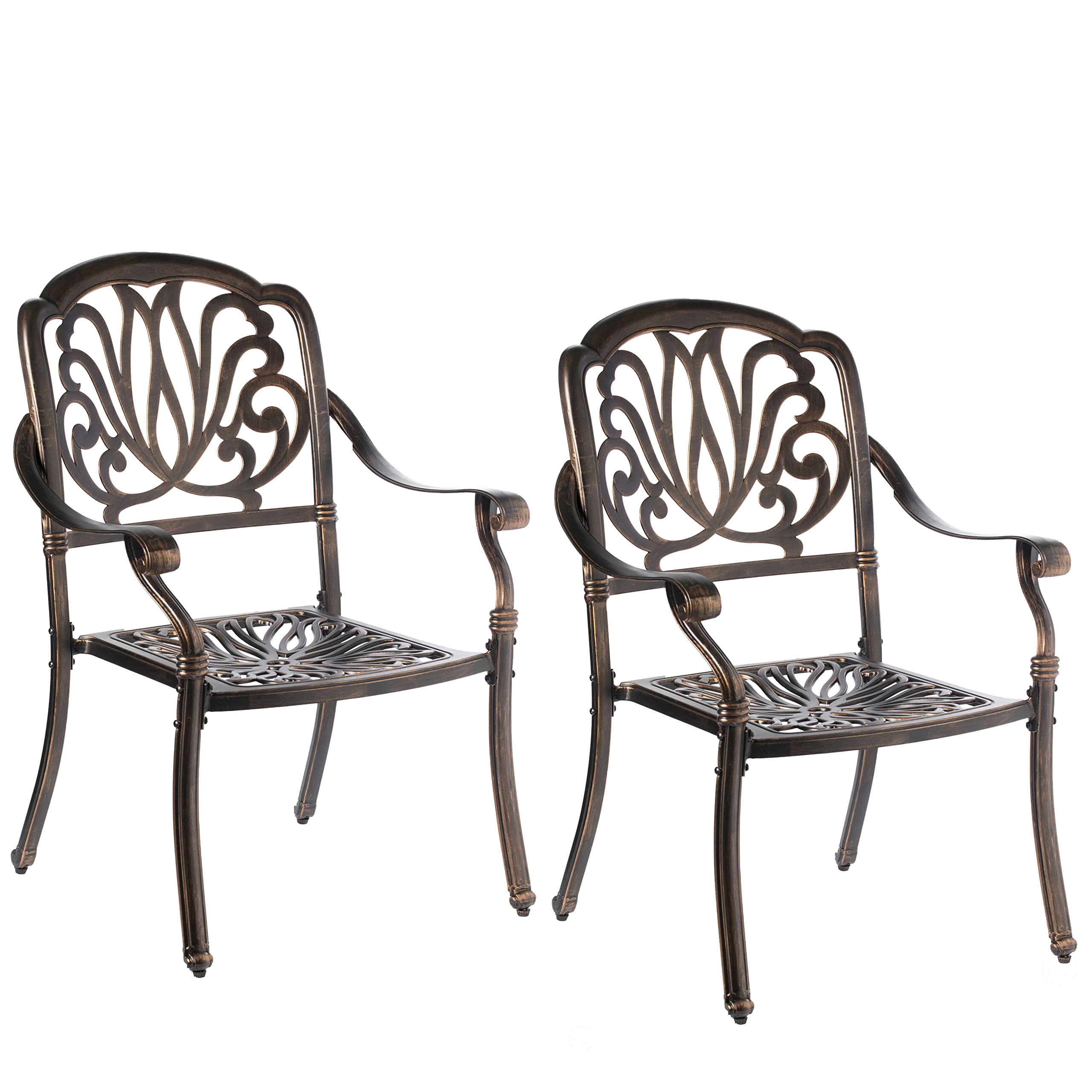Gardenised Patio Bistro Chairs Set of 2 - Indoor Outdoor Dining Chairs with Armrests, Bronze Cast Aluminum - Perfect for Backyard, Garden, Balcony & Restaurant Seating
