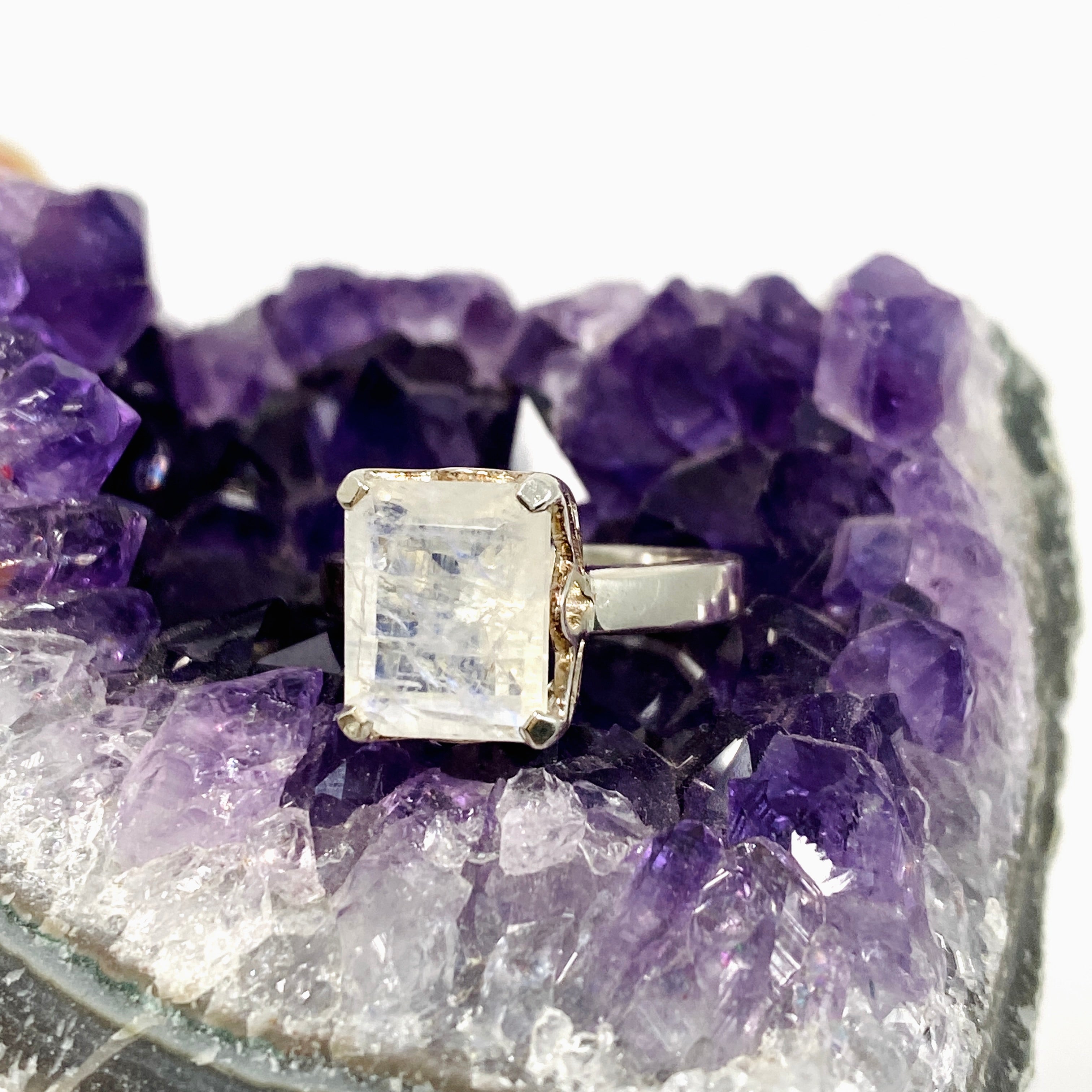 Moonstone Rectangular Faceted Ring Size 5.5 PRGJ639 - Elegant Sterling Silver Jewelry for Women, Perfect for Weddings, Parties & Everyday Wear